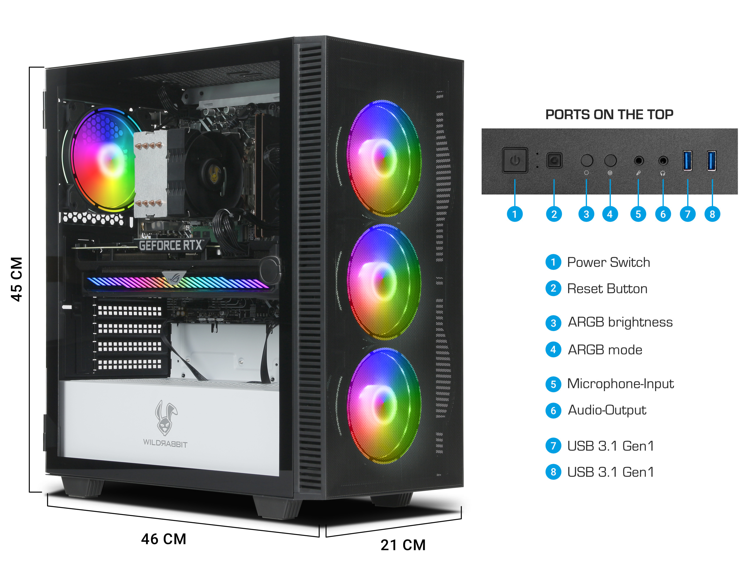 WILDRABBIT Rookie Gaming PC | Intel Core i7-13700F | Nvidia GeForce RTX 3070 8GB | 32GB DDR5 RAM | 1TB NVMe SSD | Windows 11 | WLAN & Bluetooth | Libre Office