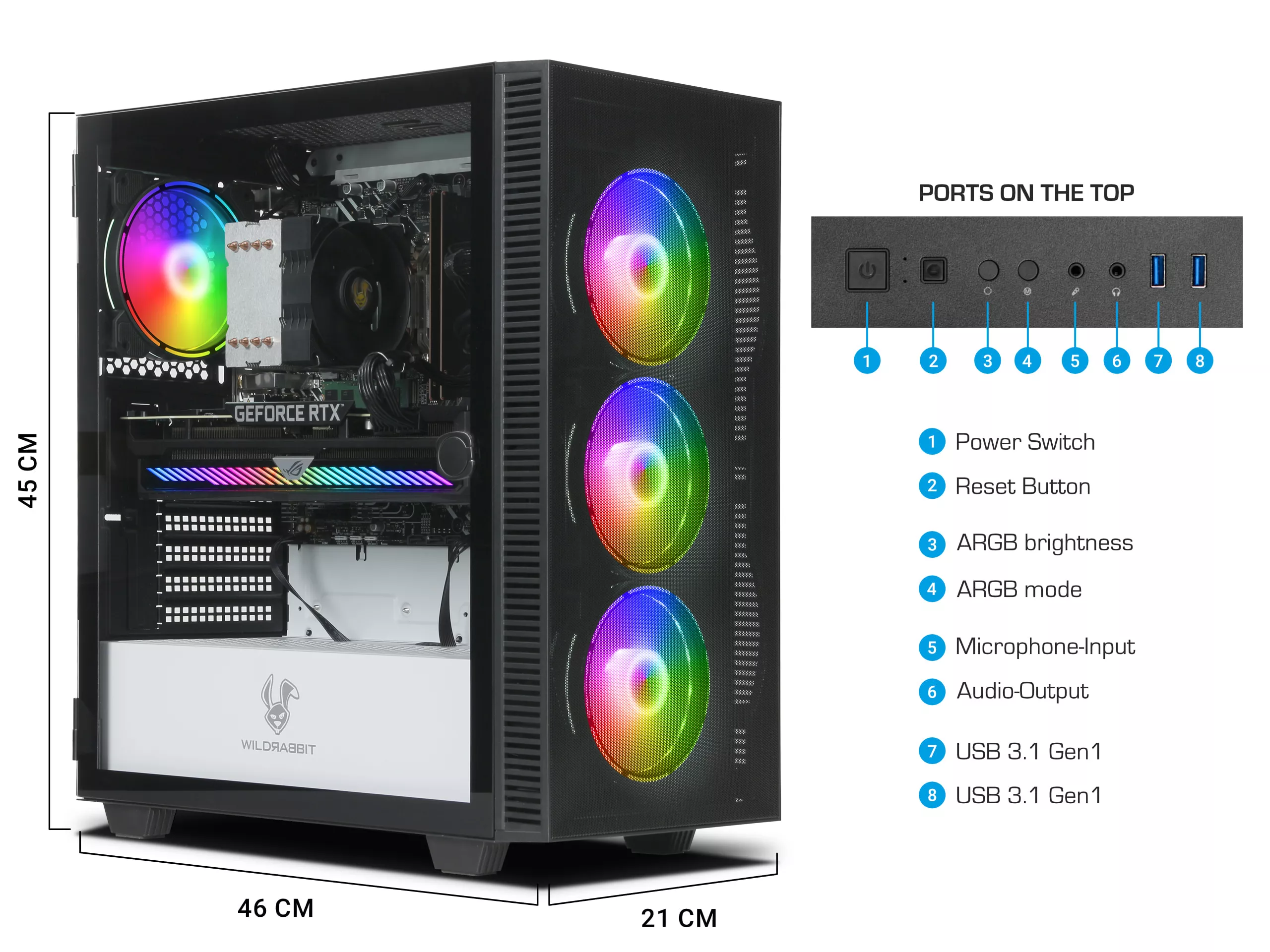 WILDRABBIT Rookie Gaming PC | Intel Core i7-13700F | Nvidia GeForce RTX 3070 8GB | 32GB DDR5 RAM | 1TB NVMe SSD | Windows 11 | WiFi & Bluetooth | Libre Office