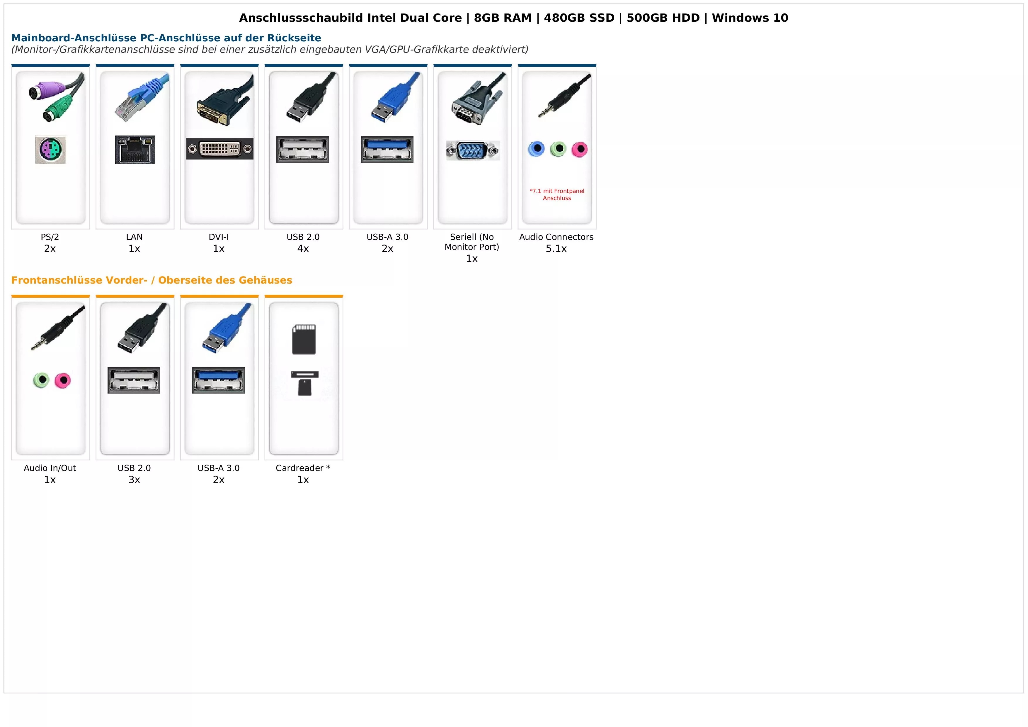 Intel Dual Core | 8GB RAM | 480GB SSD | 500GB HDD | Windows 10
