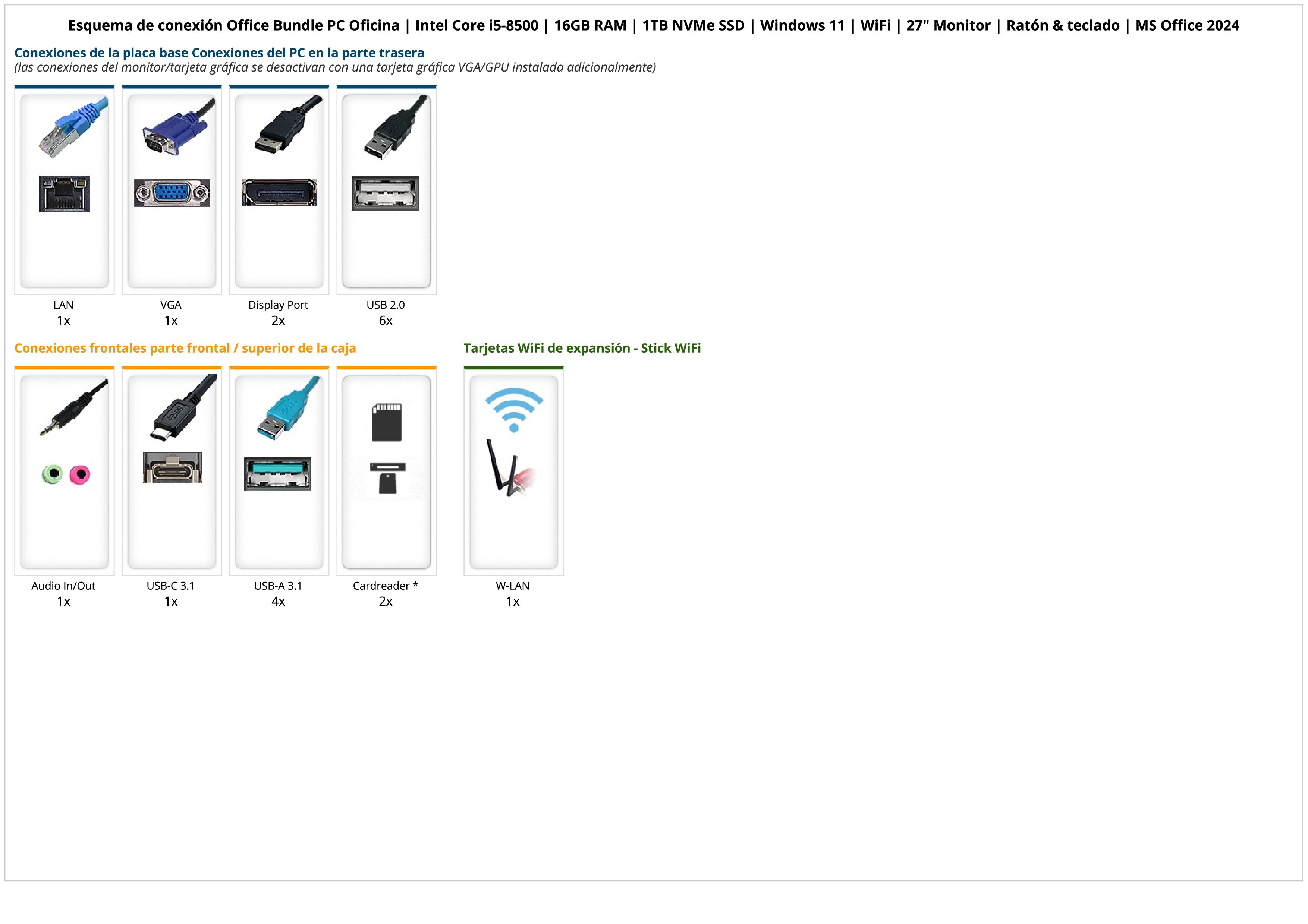 Office Bundle PC Oficina | Intel Core i5-8500 | 16GB RAM | 1TB NVMe SSD | Windows 11 | WiFi | 27" Monitor | Ratón & teclado | MS Office 2024 Office Bundle PC Oficina | Intel Core i5-8500 | 16GB RAM | 1TB NVMe SSD | Windows 11 | WiFi | 27" Monitor | Ratón & teclado | MS Office 2024