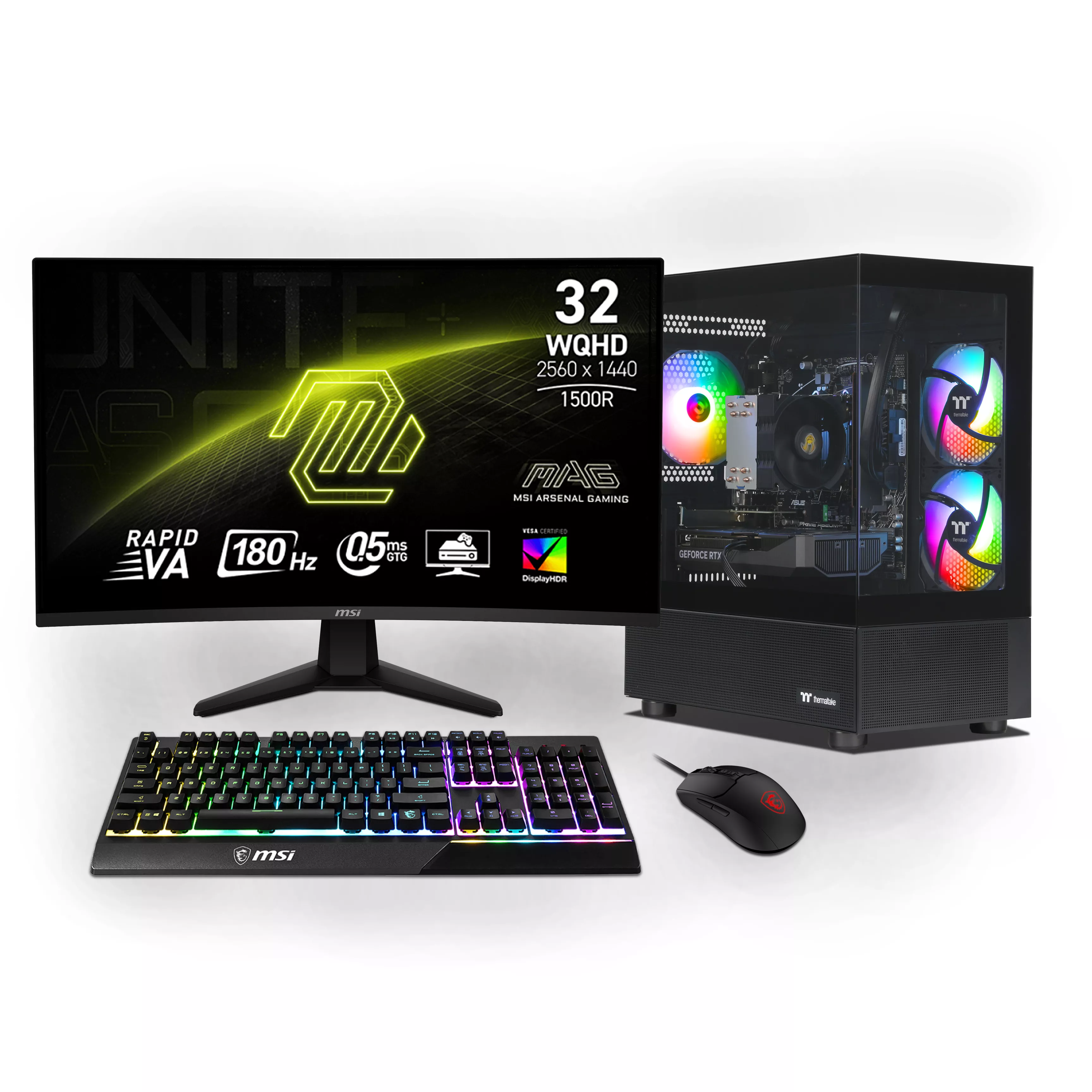 Ankermann Thermal Gaming Bundle | AMD Ryzen 7 8700F | Nvidia GeForce RTX 5060 Ti OC 16GB | 32GB DDR5 RAM | 2TB NVMe SSD | Windows 11 | WLAN | MSI MAG 32" Curved WQHD Gaming Monitor | MSI Forge Maus | MSI Vigor RGB Deutsche Tastatur | Libre Office
