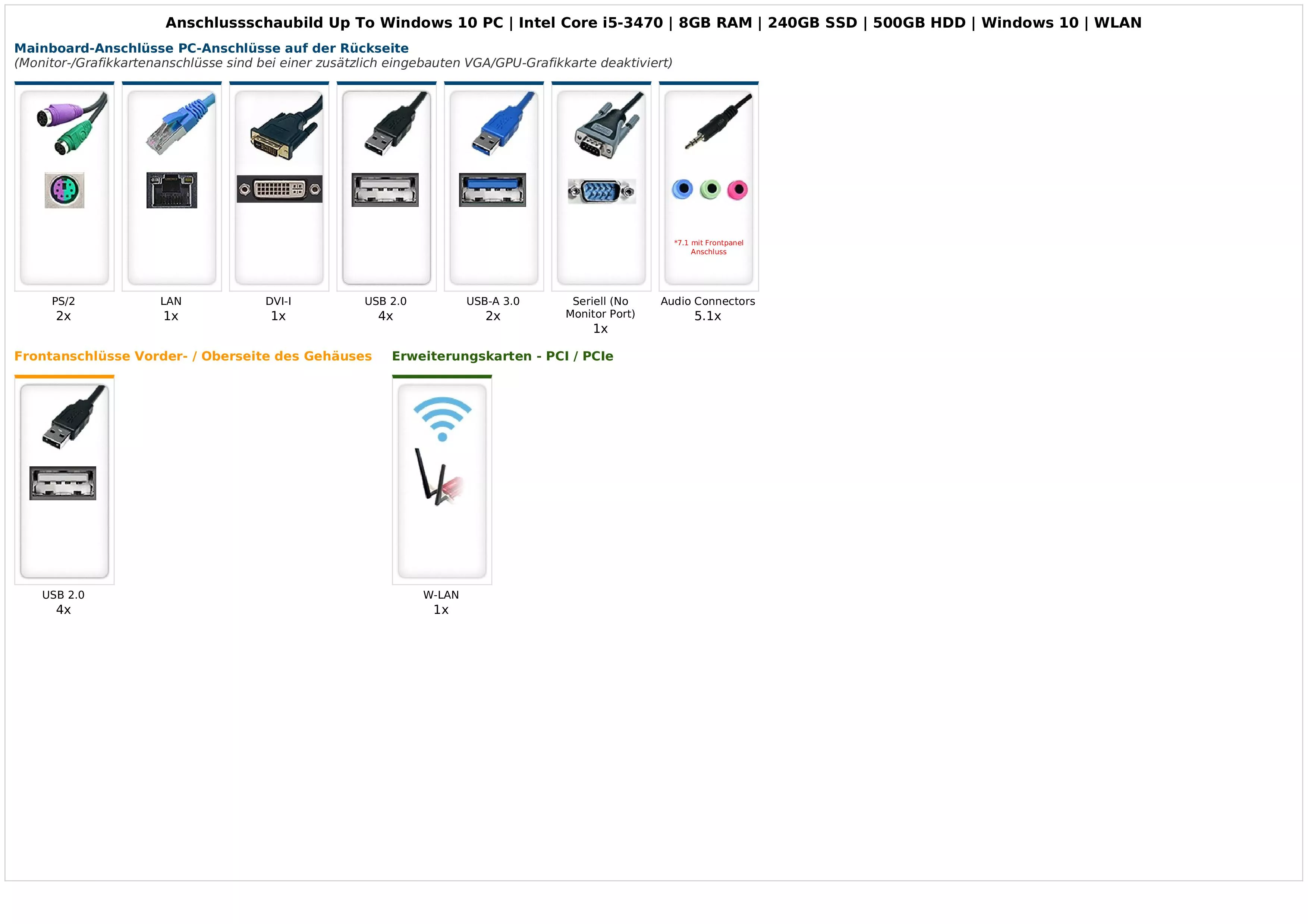 Up To Windows 10 PC | Intel Core i5-3470 | 8GB RAM | 240GB SSD | 500GB HDD | Windows 10 | WLAN