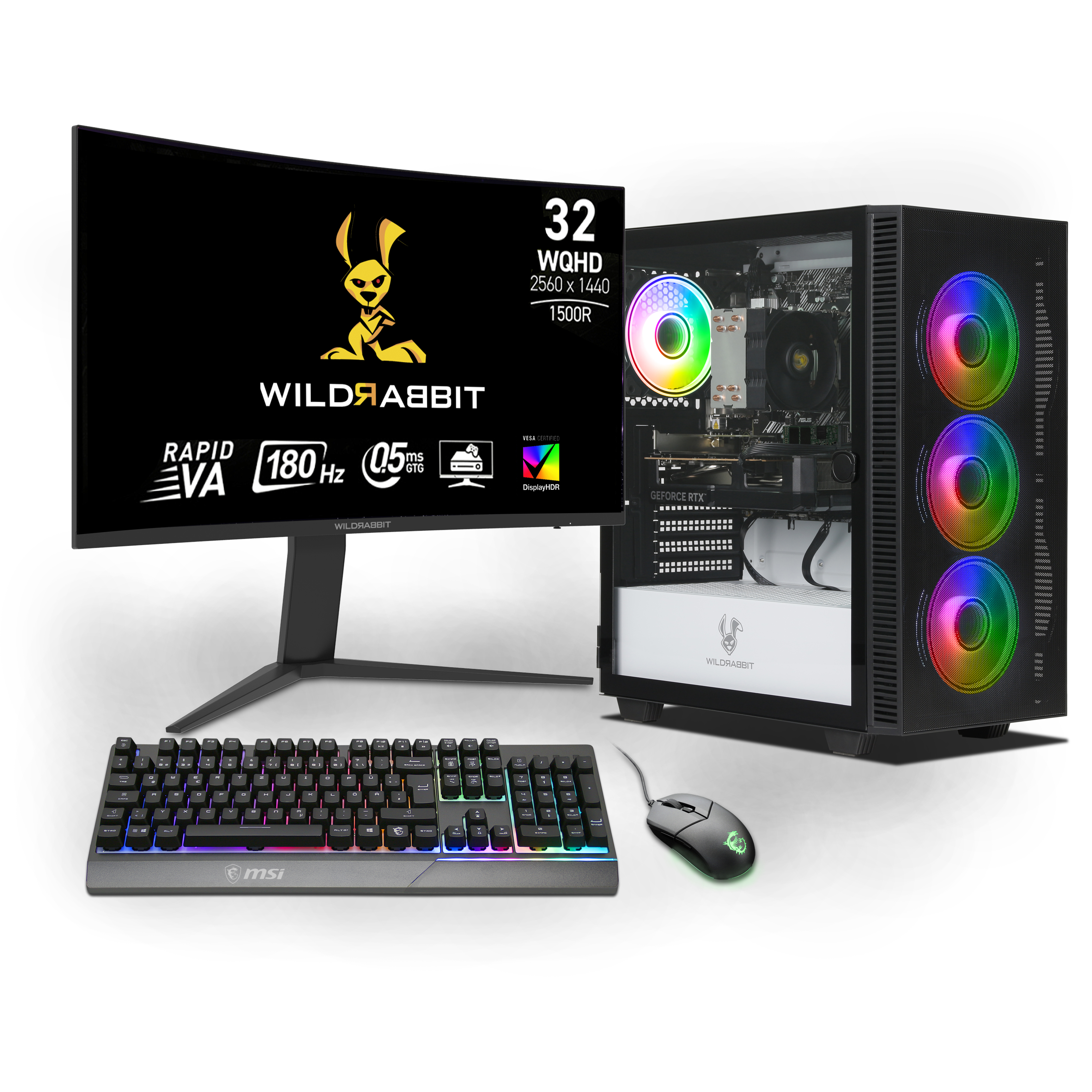 Starter Gaming Bundle | AMD Ryzen 7 5700X | Nvidia GeForce RTX 5060 8Go | 16Go RAM | 1To NVMe SSD | Windows 11 | WiFi | Wildrabbit GMX 32" WQHD LCD Gaming Moniteur | MSI VIGOR GK30 Combo | Libre Office