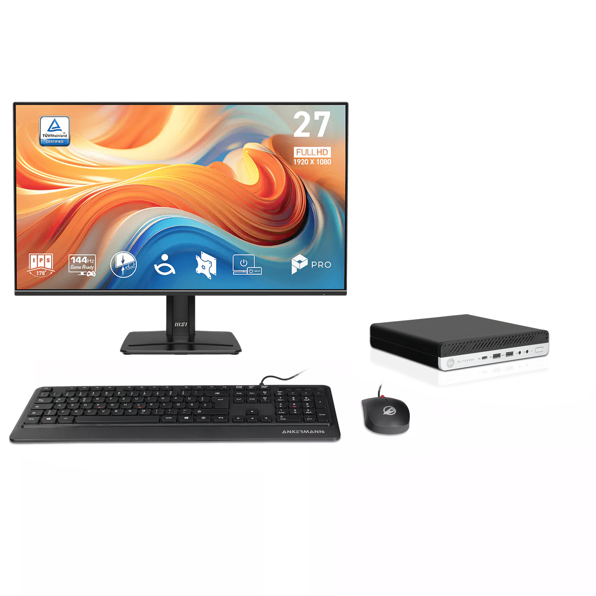 HP EliteDesk 800 G4 Mini PC Bundle | 16GB RAM | 500GB NVMe SSD | Windows 11 | Intel Core i5-8500T | MSI PRO MP 27" E14A Full-HD Monitor | Maus & Tastatur | MS Office 2024 HP EliteDesk 800 G4 Mini PC Bundle | 16GB RAM | 500GB NVMe SSD | Windows 11 | Intel Core i5-8500T | MSI PRO MP 27" E14A Full-HD Monitor | Maus & Tastatur | MS Office 2024