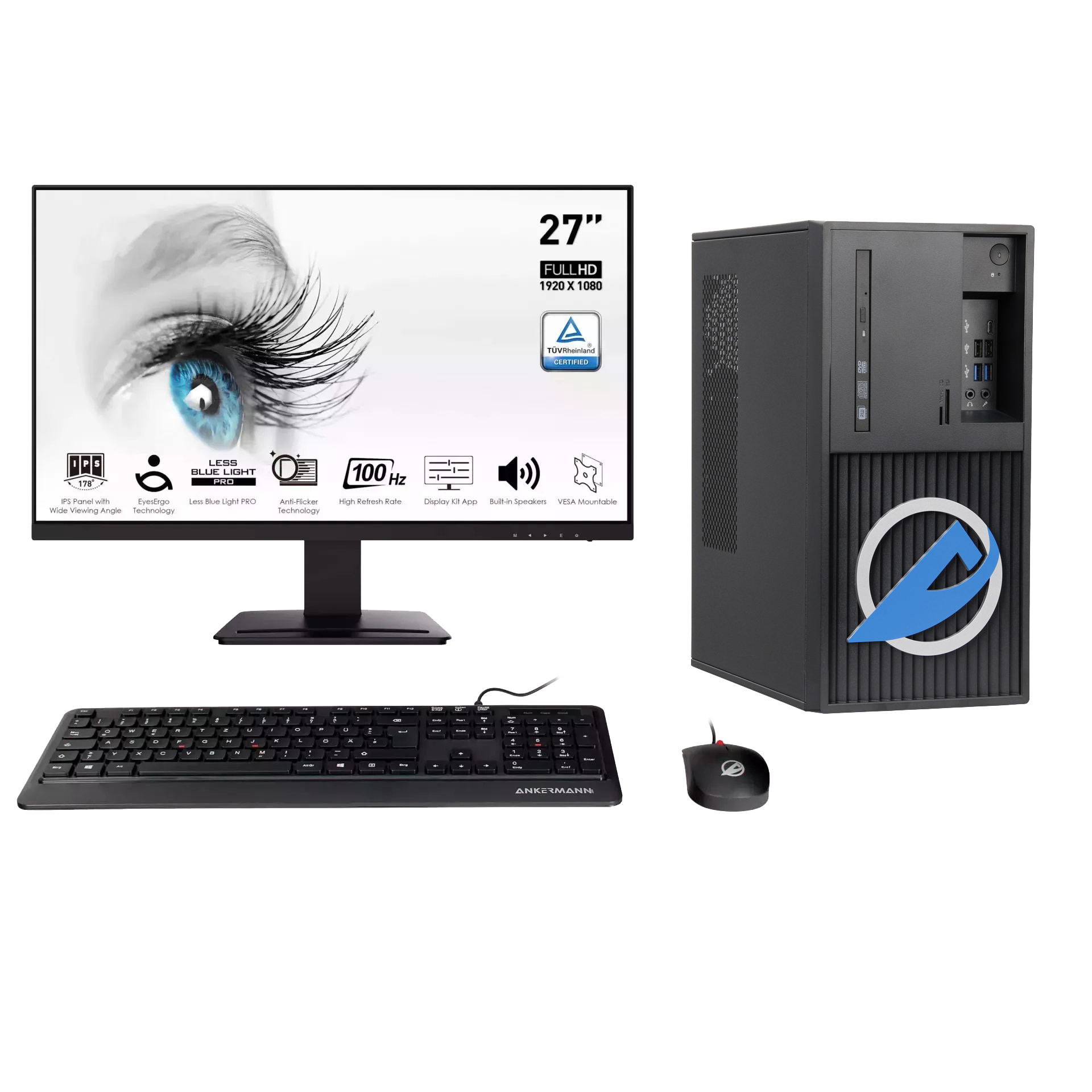 Work Business Leise | Intel Core i7-8700 | Nvidia Quadro K620 1GB | 32GB RAM | 1TB SSD | Windows 11 | WLAN & Bluetooth | 27" Monitor | Maus & Tastatur | Libre Office