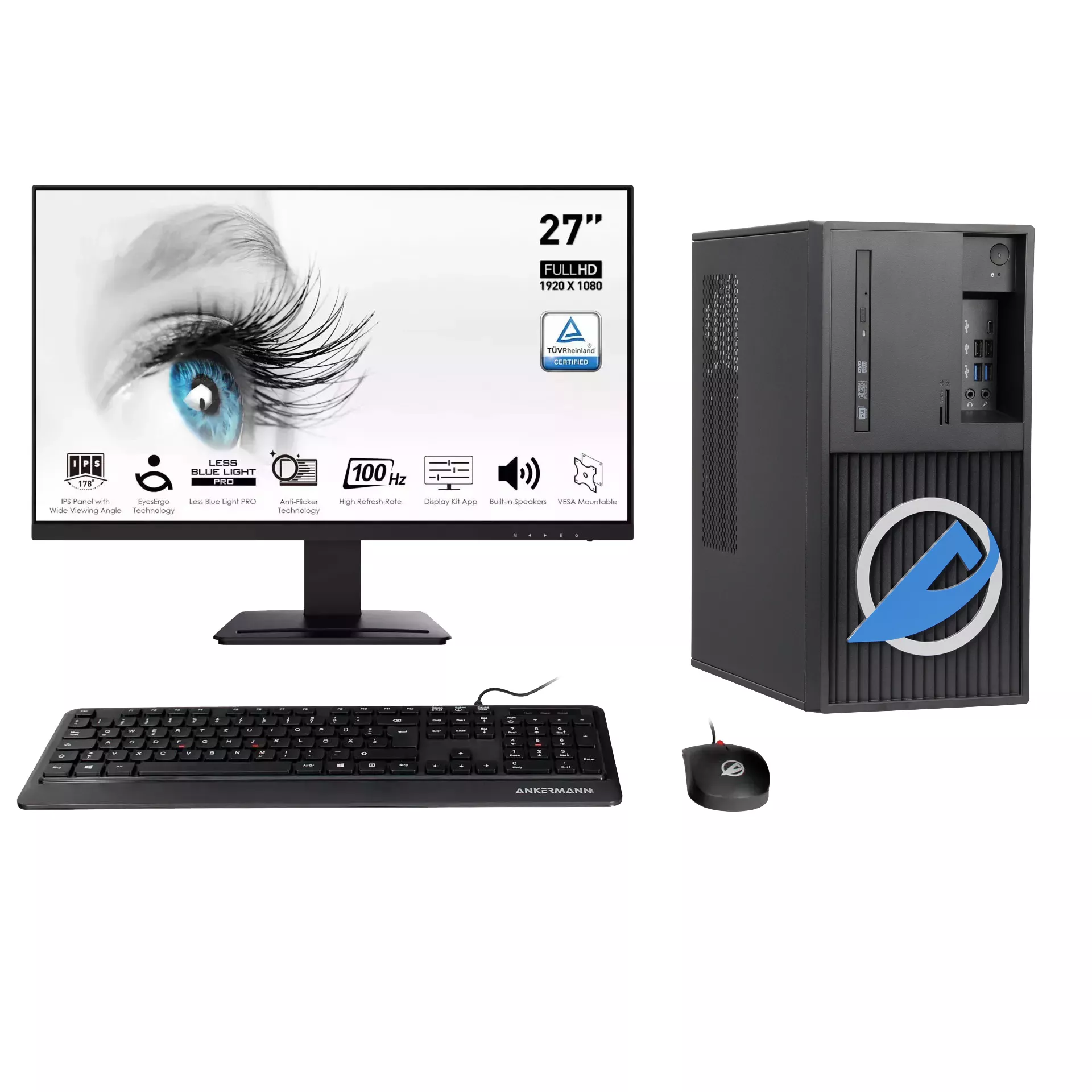 Work Business Leise | Intel Core i7-8700 | Nvidia Quadro K620 1GB | 32GB RAM | 1TB SSD | Windows 11 | WLAN & Bluetooth | 27" Monitor | Maus & Tastatur | Libre Office