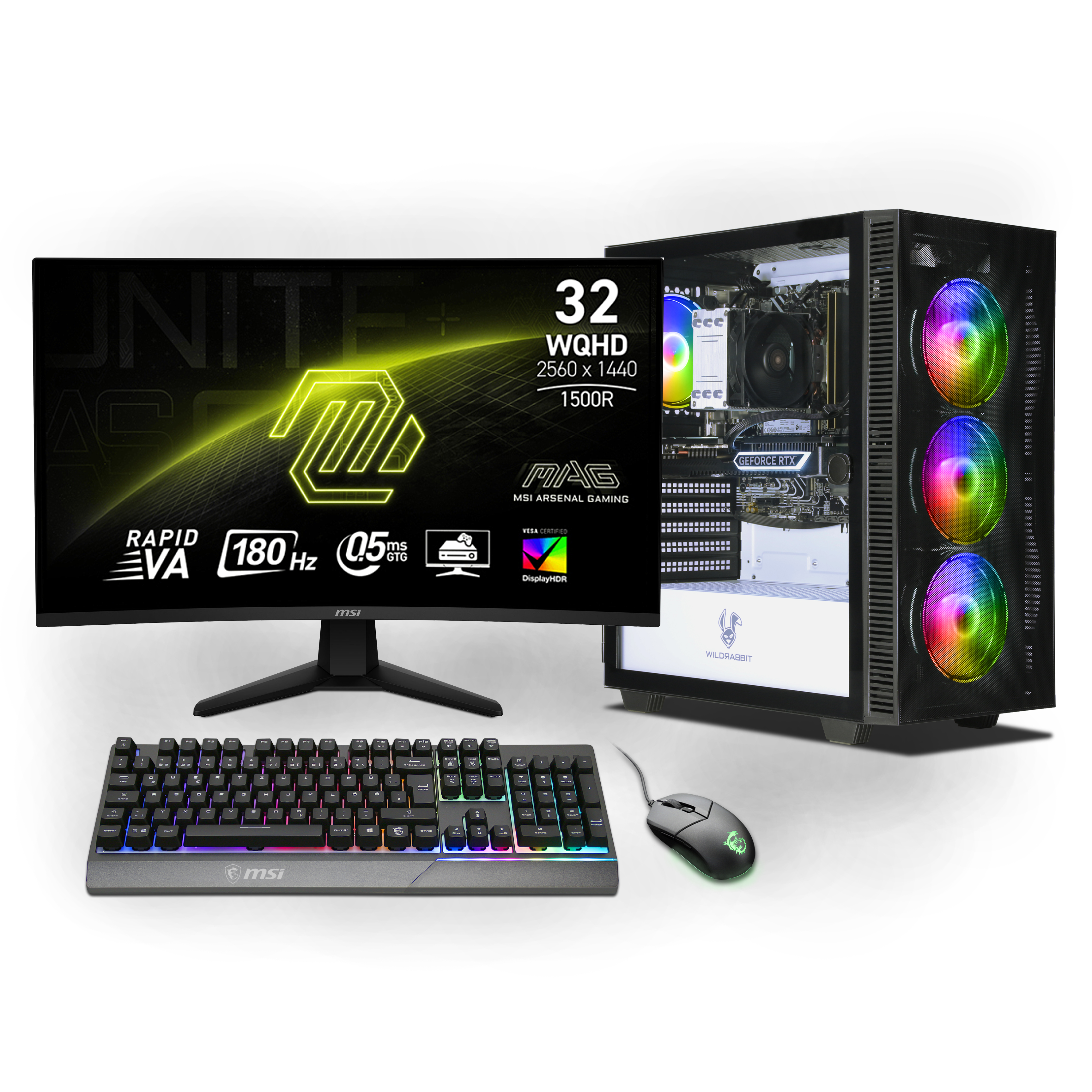 Ankermann Aero Gaming Bundle | Intel Core i7-13700F | Nvidia GeForce RTX 5070 12GB | 32GB DDR5 RAM | 1TB NVMe SSD | Windows 11 | WiFi & Bluetooth | MSI MAG 32" Curved WQHD Gaming Monitor | MSI Forge Mouse | Teclado MSI RGB alemán | Libre Office