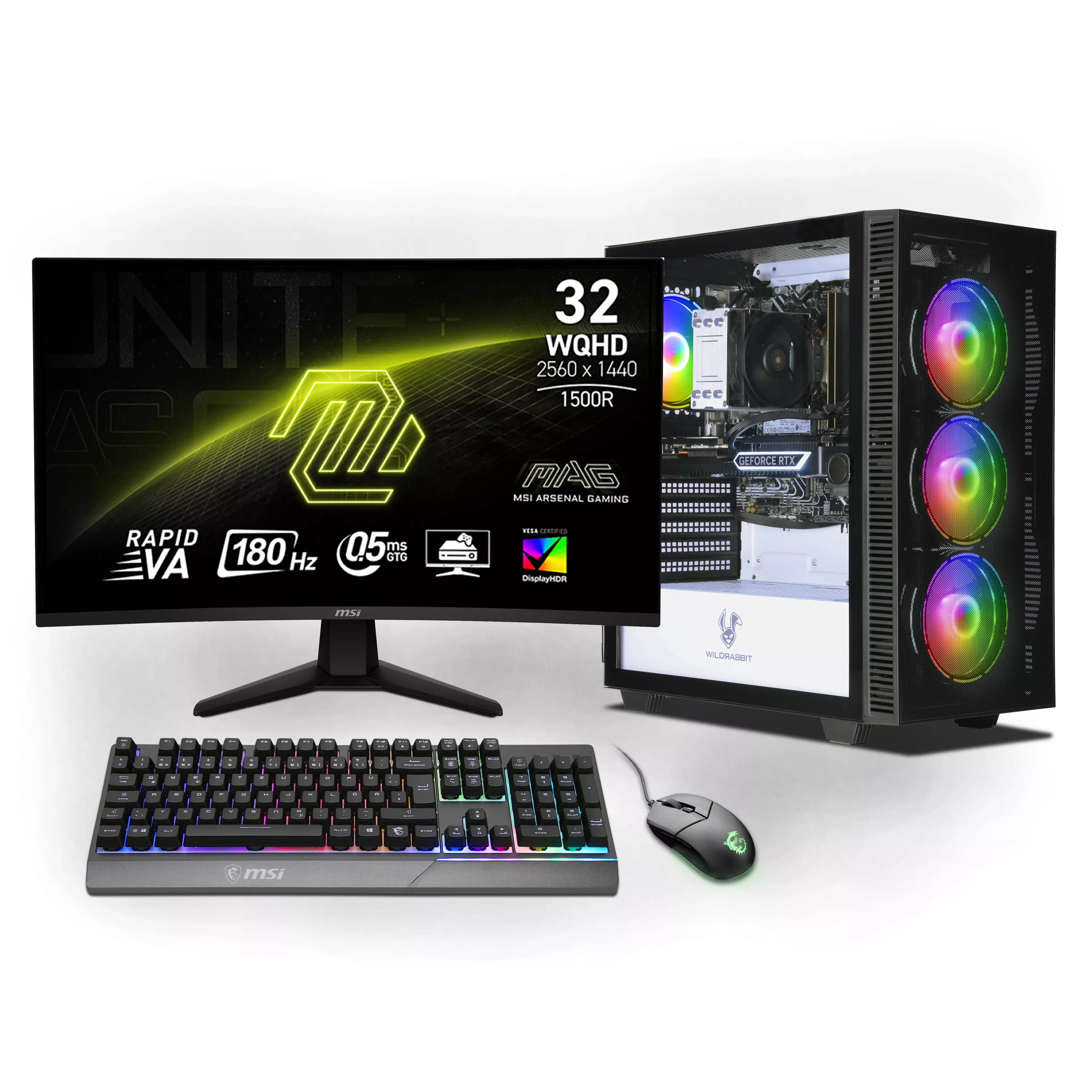 Aero Gaming Bundle | Intel Core i7-13700F | Nvidia GeForce RTX 5070 12GB | 32GB DDR5 RAM | 1TB NVMe SSD | Windows 11 | WLAN & Bluetooth | MSI MAG 32" Curved WQHD Gaming Monitor | MSI Forge Maus | MSI RGB Deutsche Tastatur | Libre Office
