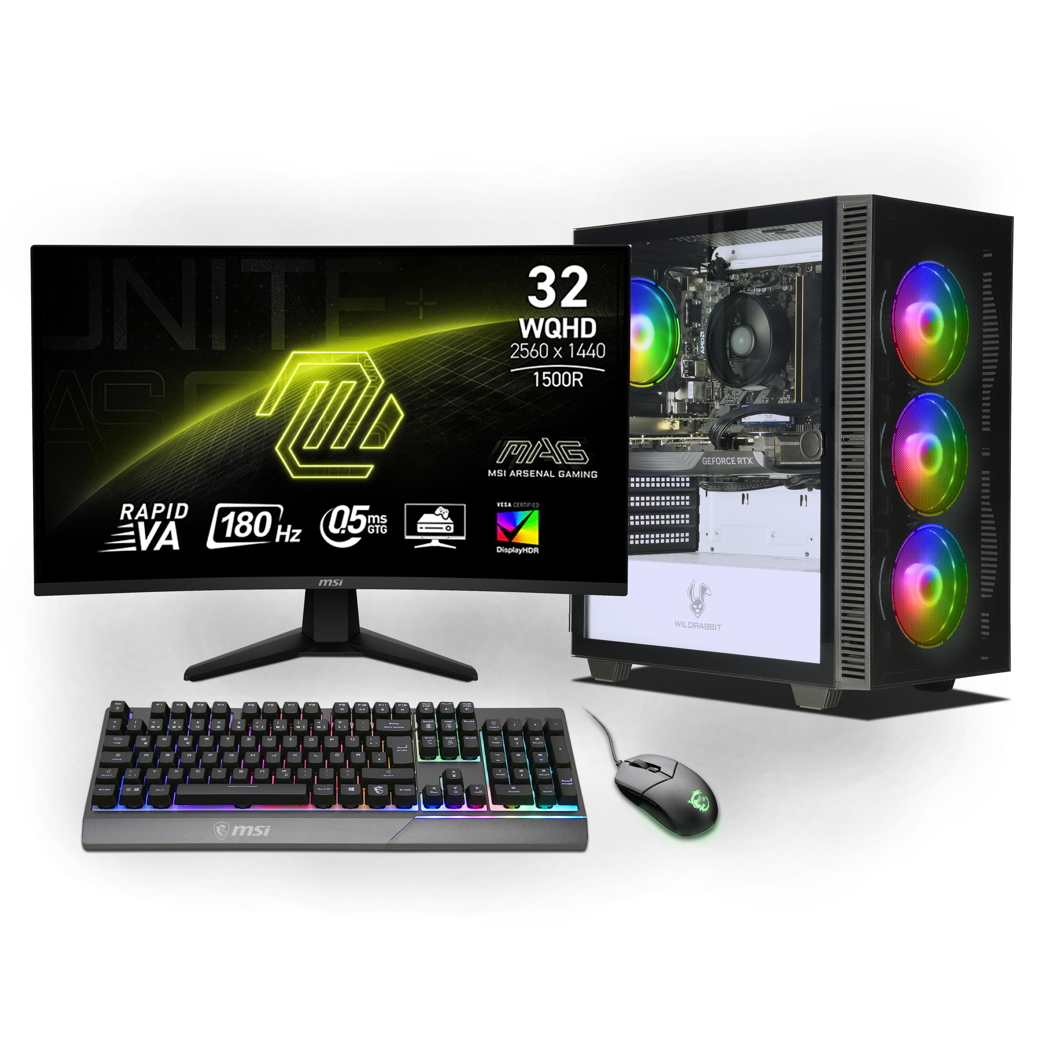 Ankermann Ryzen Gaming Bundle | AMD Ryzen 7 8700F | Nvidia GeForce RTX 5070 12GB | 32GB DDR5 RAM | 1TB NVMe SSD | Windows 11 | WLAN | MSI MAG 32" Curved WQHD Gaming Monitor | MSI Forge Maus | MSI RGB Deutsche Tastatur | Libre Office