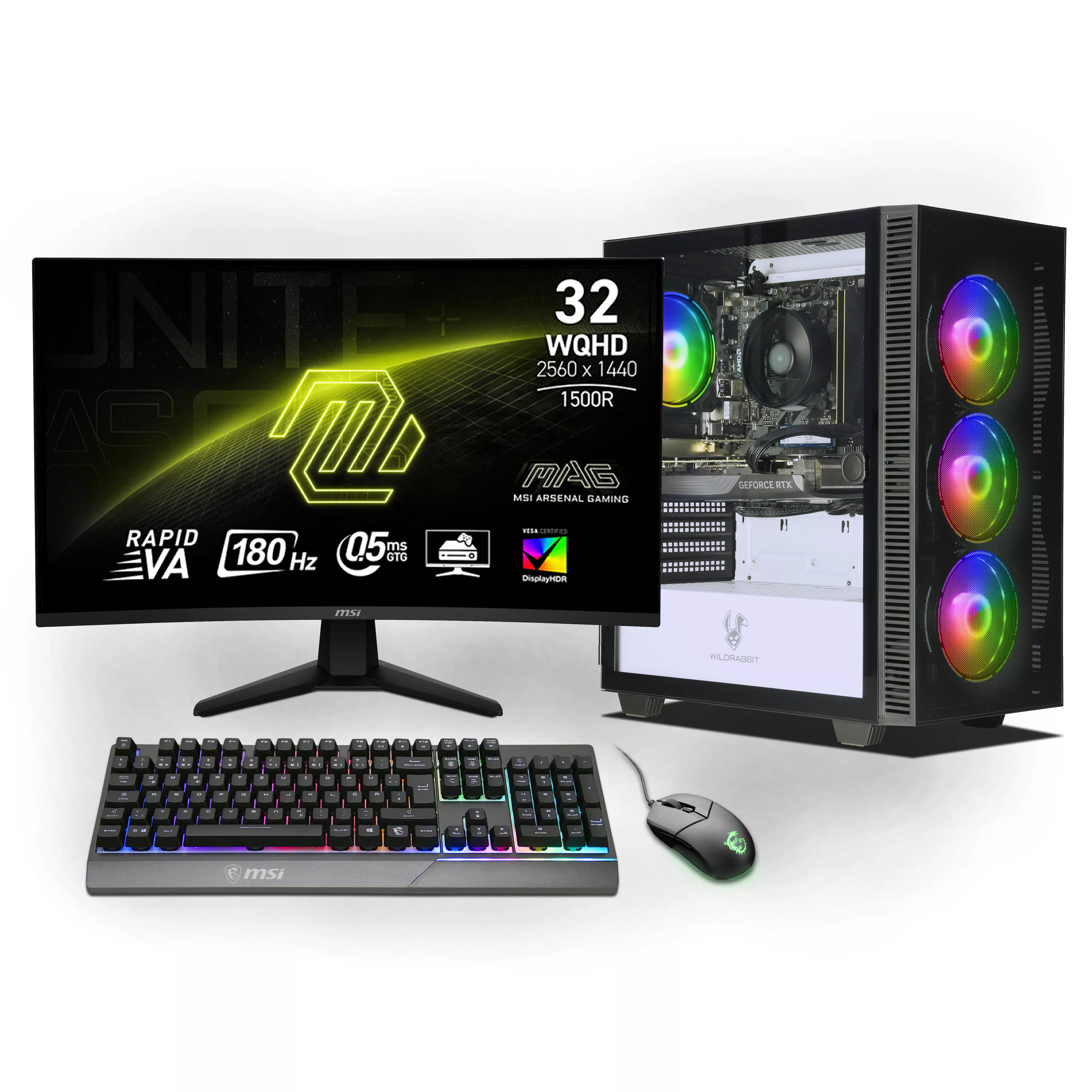 Ankermann Ryzen Gaming Bundle | AMD Ryzen 7 8700F | Nvidia GeForce RTX 5070 12GB | 32GB DDR5 RAM | 1TB NVMe SSD | Windows 11 | WLAN | MSI MAG 32" Curved WQHD Gaming Monitor | MSI Forge Maus | MSI RGB Deutsche Tastatur | Libre Office