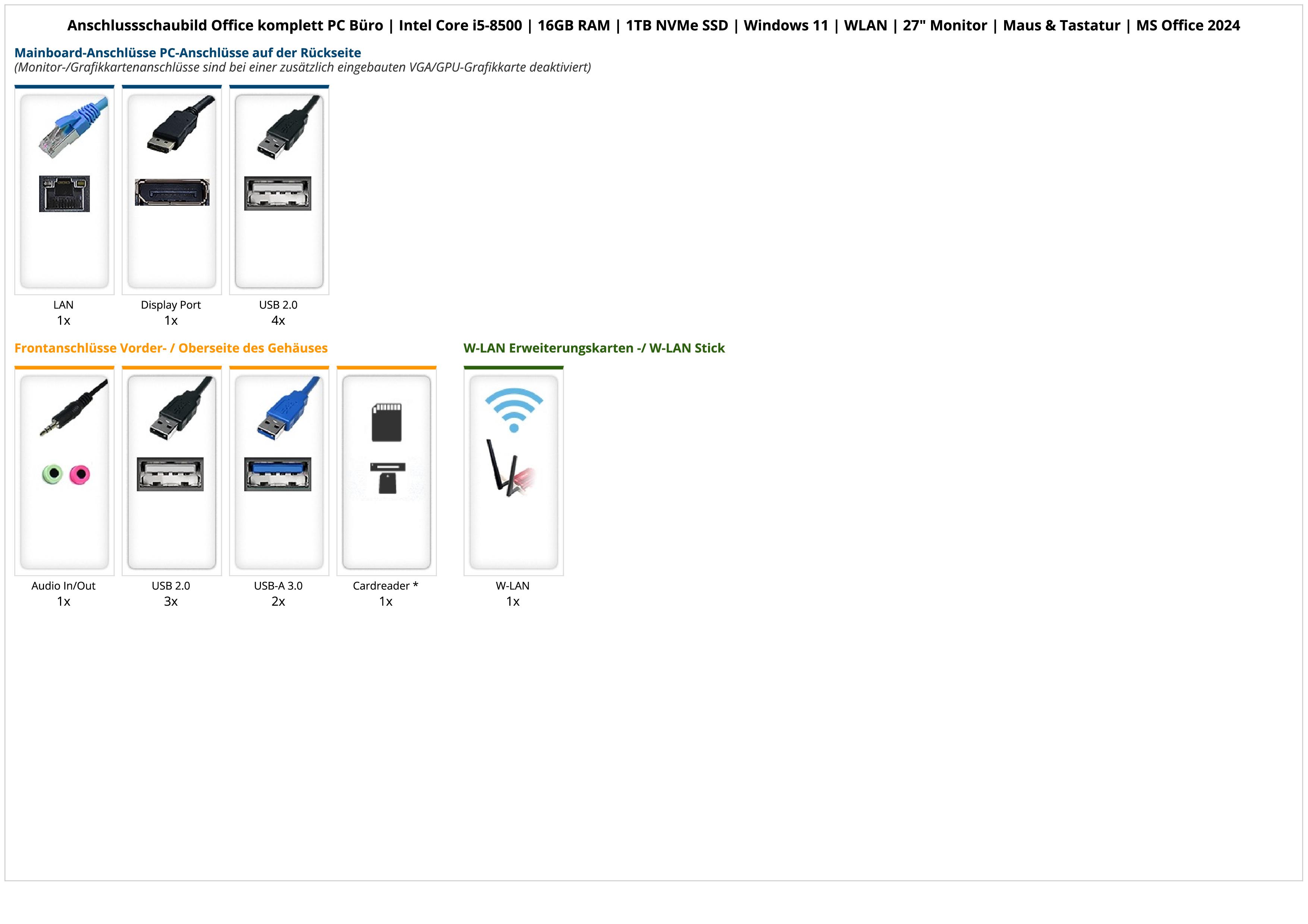 Office komplett PC Büro | Intel Core i5-8500 | 16GB RAM | 1TB NVMe SSD | Windows 11 | WLAN | 27" Monitor | Maus & Tastatur | MS Office 2024 Office komplett PC Büro | Intel Core i5-8500 | 16GB RAM | 1TB NVMe SSD | Windows 11 | WLAN | 27" Monitor | Maus & Tastatur | MS Office 2024