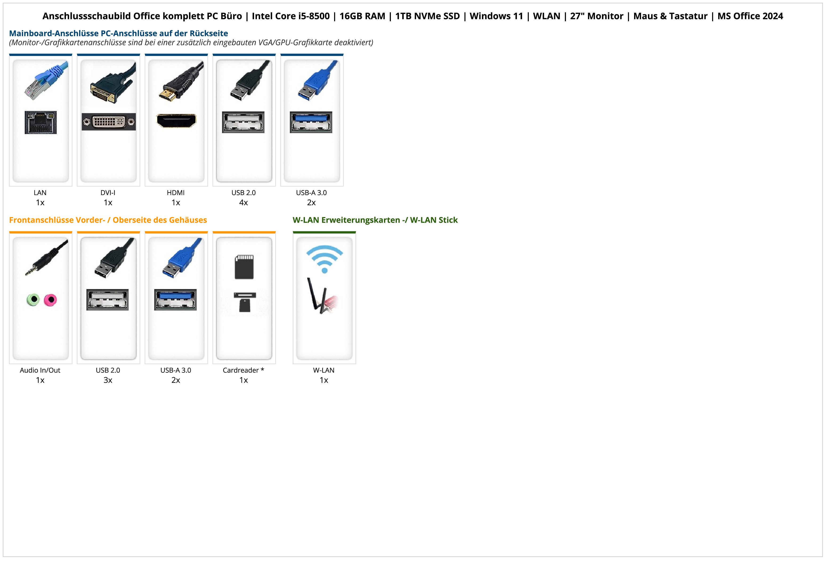 Office komplett PC Büro | Intel Core i5-8500 | 16GB RAM | 1TB NVMe SSD | Windows 11 | WLAN | 27" Monitor | Maus & Tastatur | MS Office 2024 Office komplett PC Büro | Intel Core i5-8500 | 16GB RAM | 1TB NVMe SSD | Windows 11 | WLAN | 27" Monitor | Maus & Tastatur | MS Office 2024