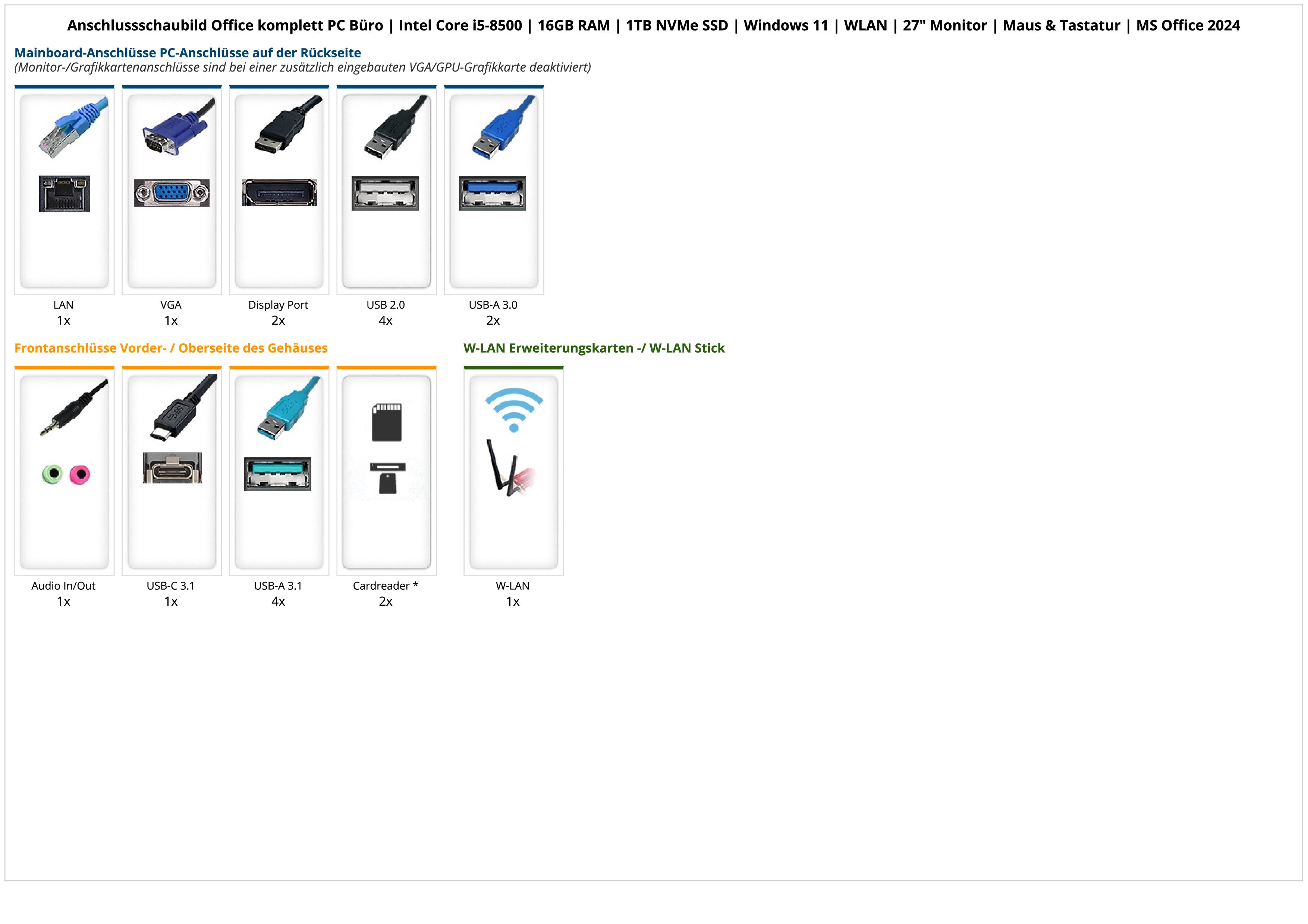 Office komplett PC Büro | Intel Core i5-8500 | 16GB RAM | 1TB NVMe SSD | Windows 11 | WLAN | 27" Monitor | Maus & Tastatur | MS Office 2024 Office komplett PC Büro | Intel Core i5-8500 | 16GB RAM | 1TB NVMe SSD | Windows 11 | WLAN | 27" Monitor | Maus & Tastatur | MS Office 2024