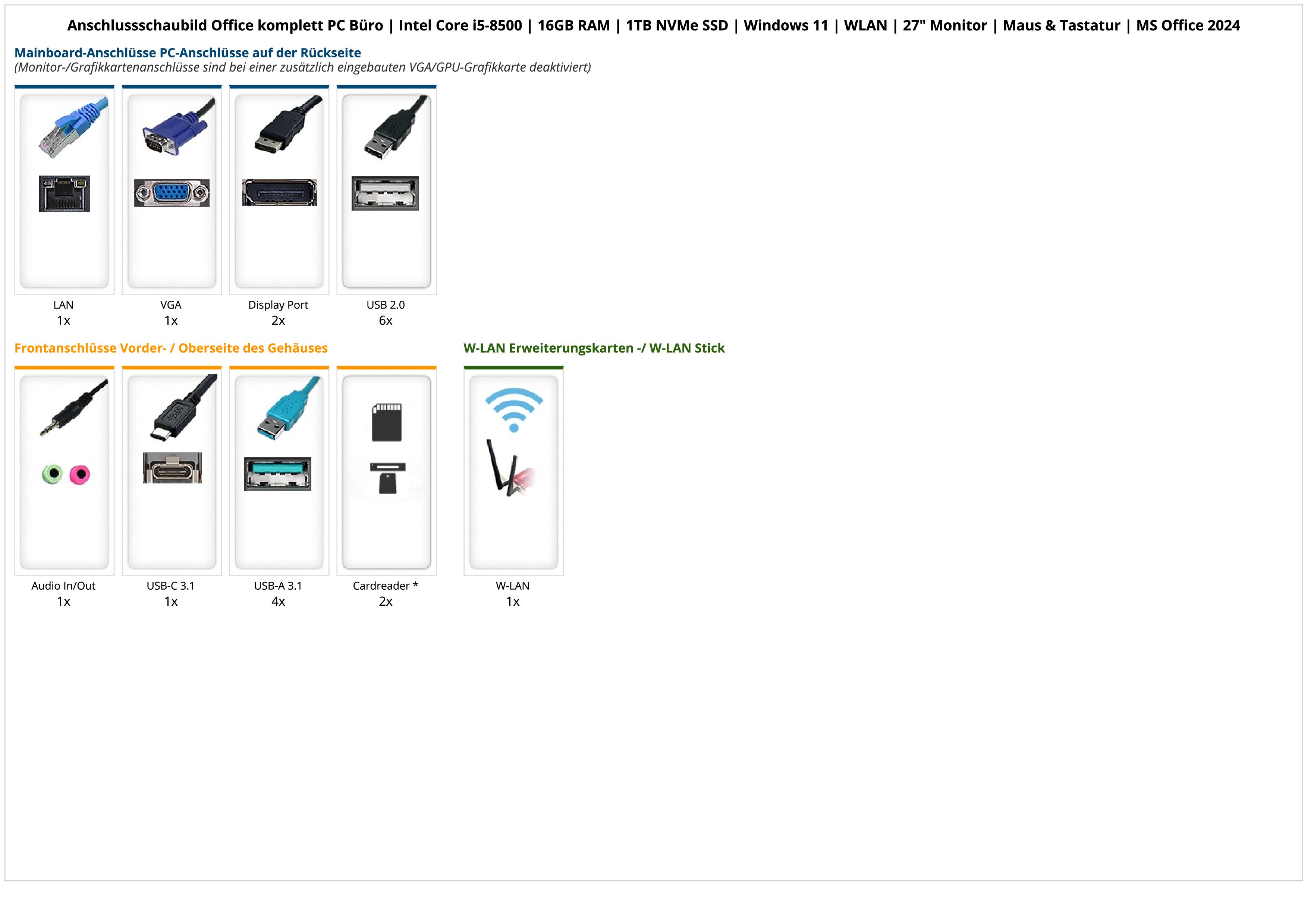 Office komplett PC Büro | Intel Core i5-8500 | 16GB RAM | 1TB NVMe SSD | Windows 11 | WLAN | 27" Monitor | Maus & Tastatur | MS Office 2024 Office komplett PC Büro | Intel Core i5-8500 | 16GB RAM | 1TB NVMe SSD | Windows 11 | WLAN | 27" Monitor | Maus & Tastatur | MS Office 2024