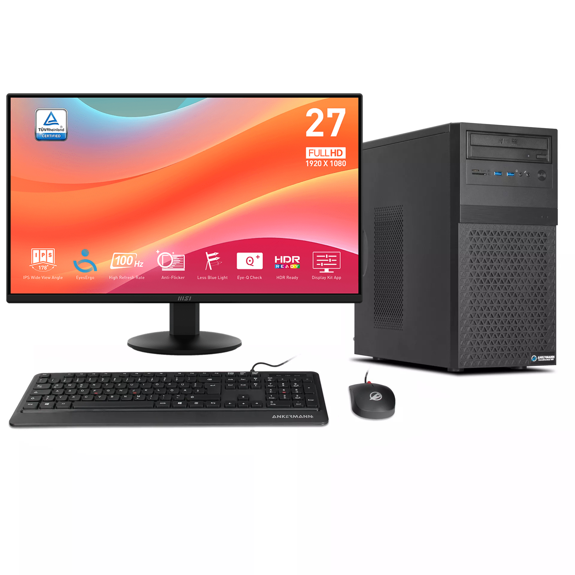 Business Office Work Set Completo | Intel Core i5-14400F | Nvidia GeForce GT 740 4GB | 16GB DDR5 RAM | 1TB NVMe SSD | Windows 11 | WiFi & Bluetooth | 27" Monitor | Mouse & tastiera | Libre Office