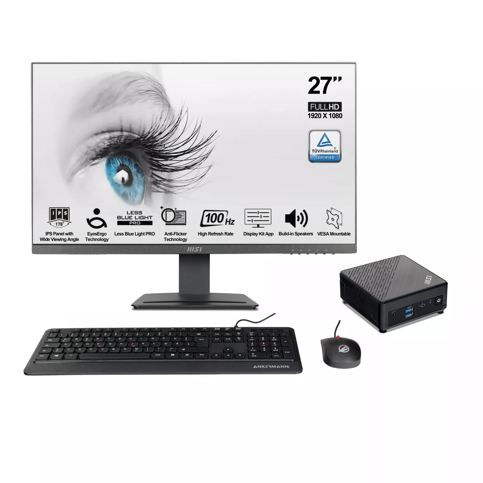Office Cubi V3 Bundle | 16GB RAM | 1TB NVMe SSD | Windows 11 | Intel Core i7-1255U | WLAN & Bluetooth | MSI PRO MP 27" Full-HD Monitor | Maus & Tastatur | MS Office 2024 Office Cubi V3 Bundle | 16GB RAM | 1TB NVMe SSD | Windows 11 | Intel Core i7-1255U | WLAN & Bluetooth | MSI PRO MP 27" Full-HD Monitor | Maus & Tastatur | MS Office 2024