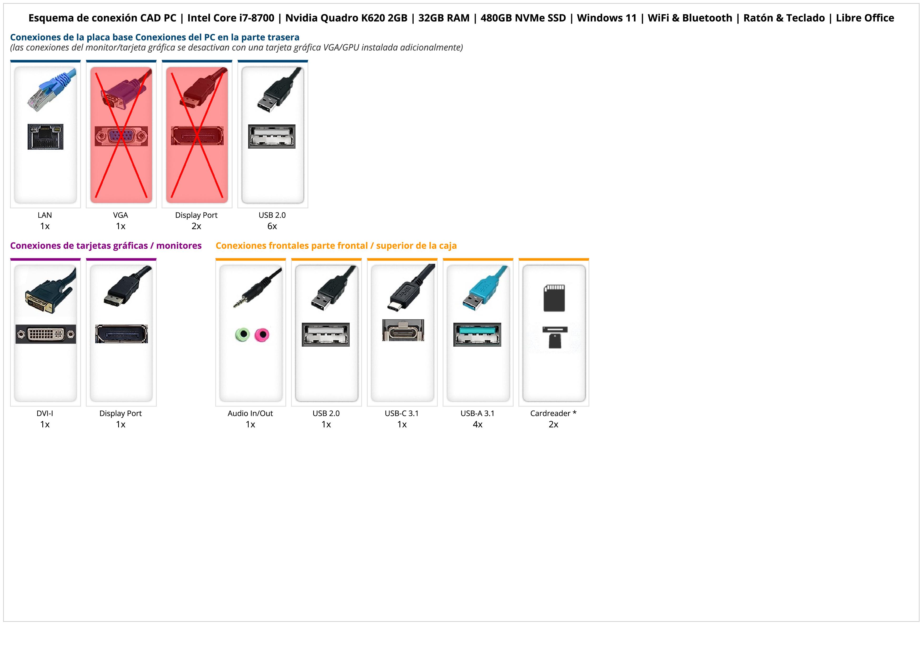 CAD PC | Intel Core i7-8700 | Nvidia Quadro K620 2GB | 32GB RAM | 480GB NVMe SSD | Windows 11 | WiFi & Bluetooth | Ratón & Teclado | Libre Office CAD PC | Intel Core i7-8700 | Nvidia Quadro K620 2GB | 32GB RAM | 480GB NVMe SSD | Windows 11 | WiFi & Bluetooth | Ratón & Teclado | Libre Office