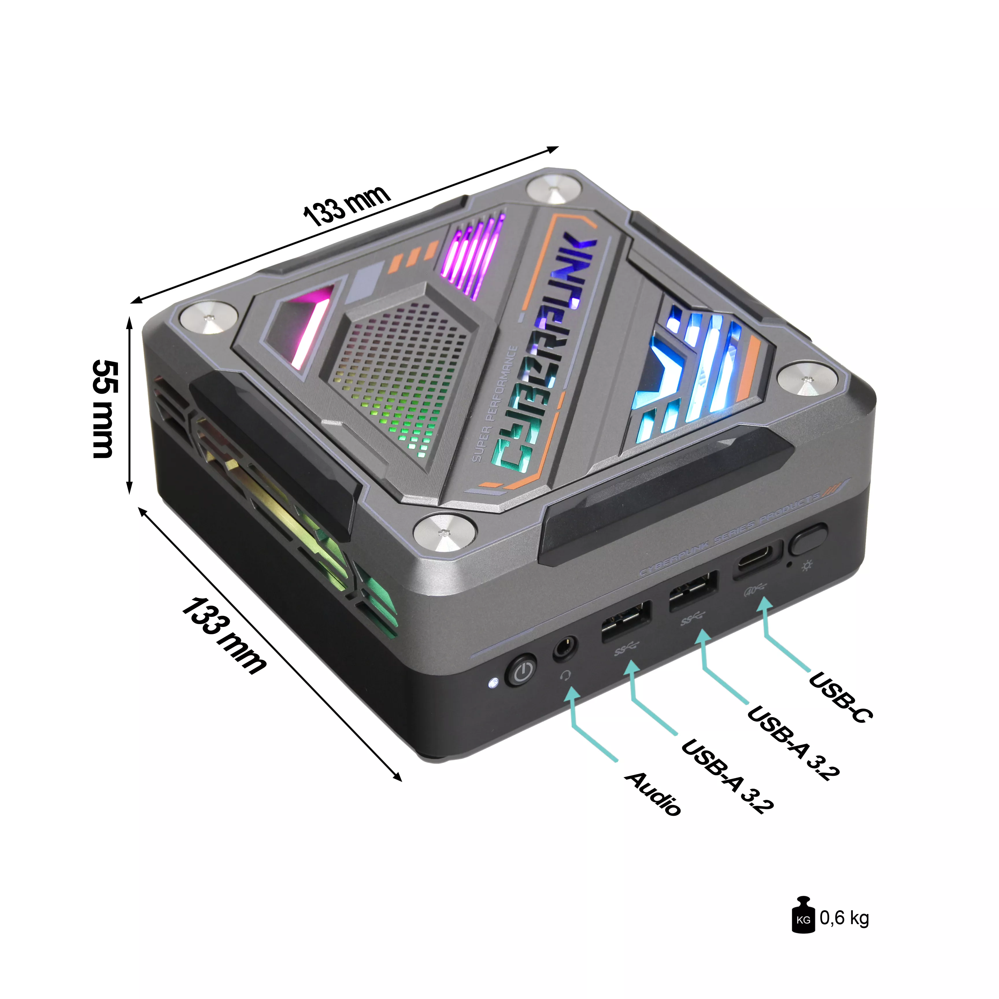 Ankermann Cyberpunk RGB Mini PC | 32GB DDR5 RAM | 1TB NVMe SSD | Windows 11 | AMD Ryzen 7 - 7840HS | WiFi & Bluetooth | MS Office 2024