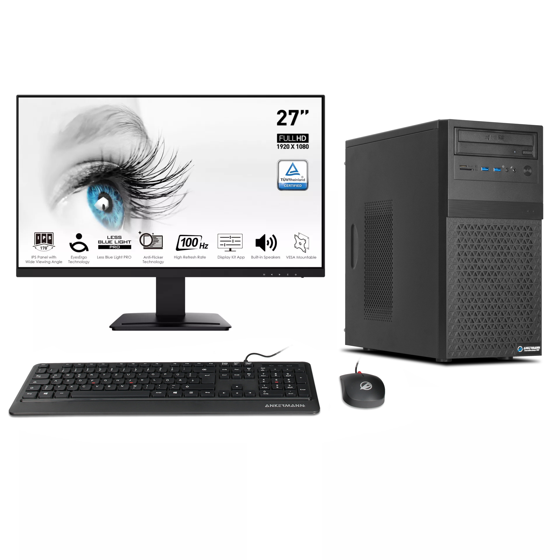 Business Office Work Ensemble Complet | Intel Core i5-14400F | Nvidia GeForce GT 740 4GB | 16Go DDR5 RAM | 1To NVMe SSD | Windows 11 | WiFi & Bluetooth | Écran 27" | Souris & clavier | Libre Office