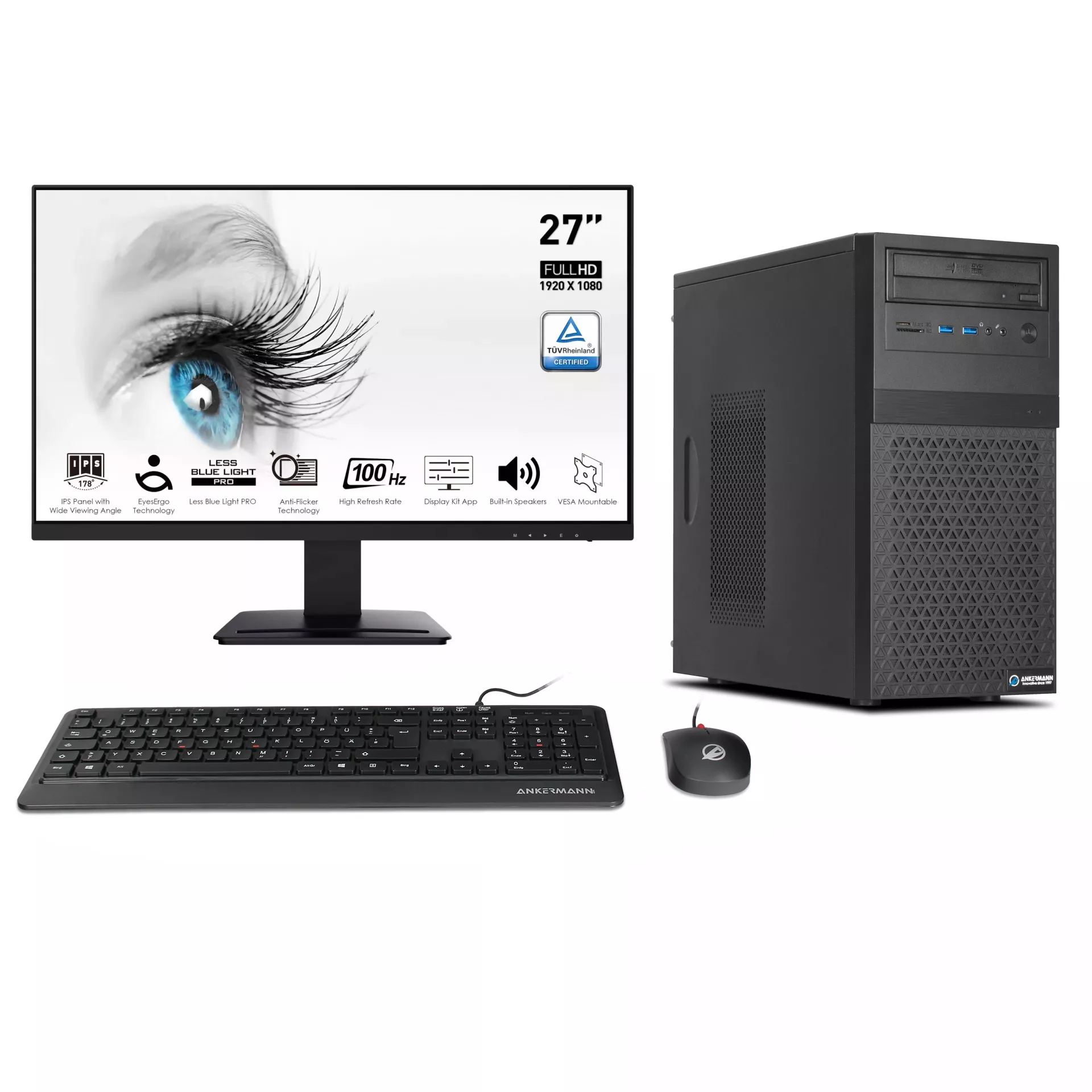 Business Office Work Komplett Set | Intel Core i5-12400F | Nvidia GeForce GT 740 4GB | 16GB DDR5 RAM | 1TB NVMe SSD | Windows 11 | WLAN & Bluetooth | 27" Monitor | Maus & Tastatur | Libre Office