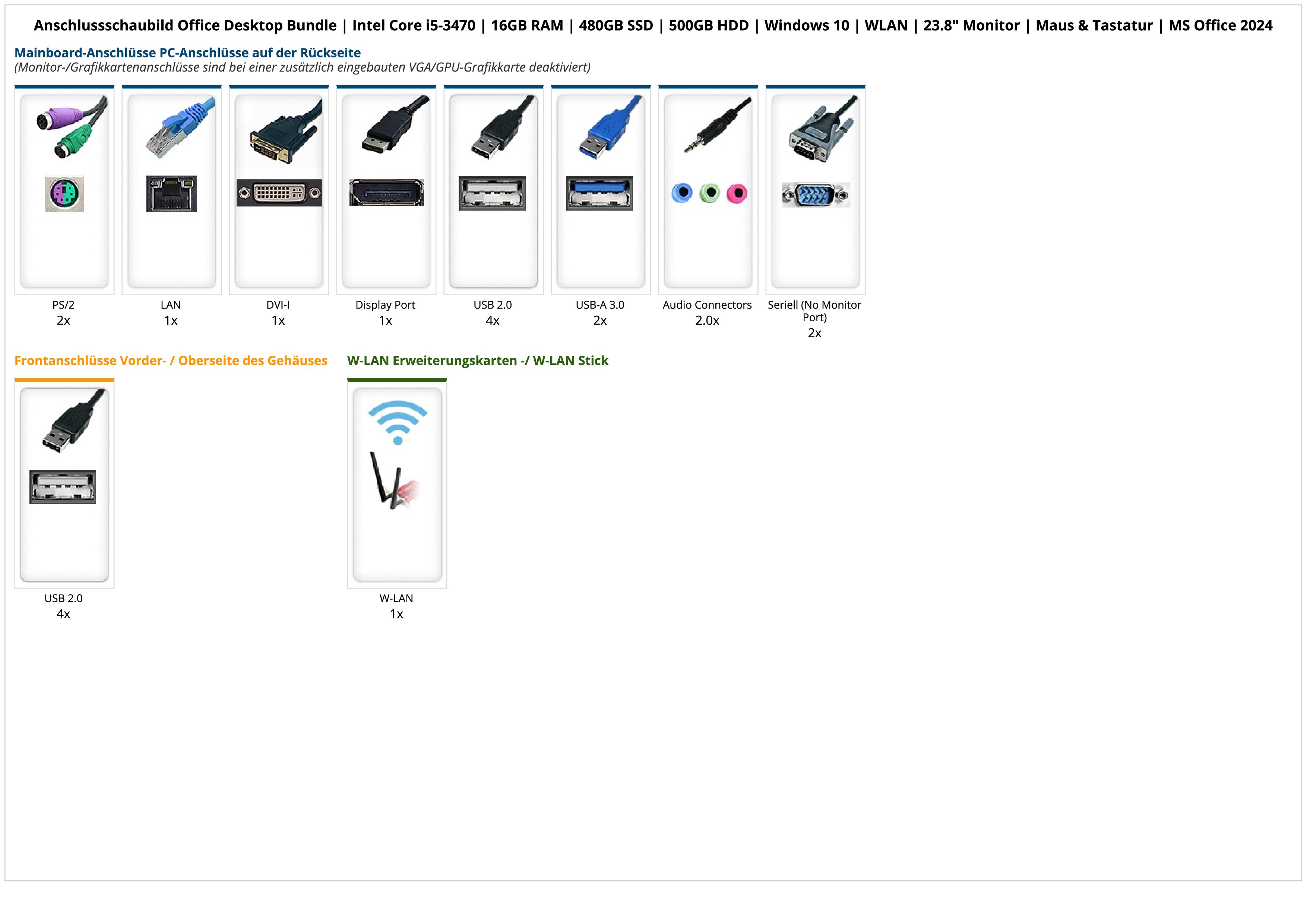 Office Desktop Bundle | Intel Core i5-3470 | 16GB RAM | 480GB SSD | 500GB HDD | Windows 10 | WLAN | 23.8" Monitor | Maus & Tastatur | MS Office 2024 Office Desktop Bundle | Intel Core i5-3470 | 16GB RAM | 480GB SSD | 500GB HDD | Windows 10 | WLAN | 23.8" Monitor | Maus & Tastatur | MS Office 2024