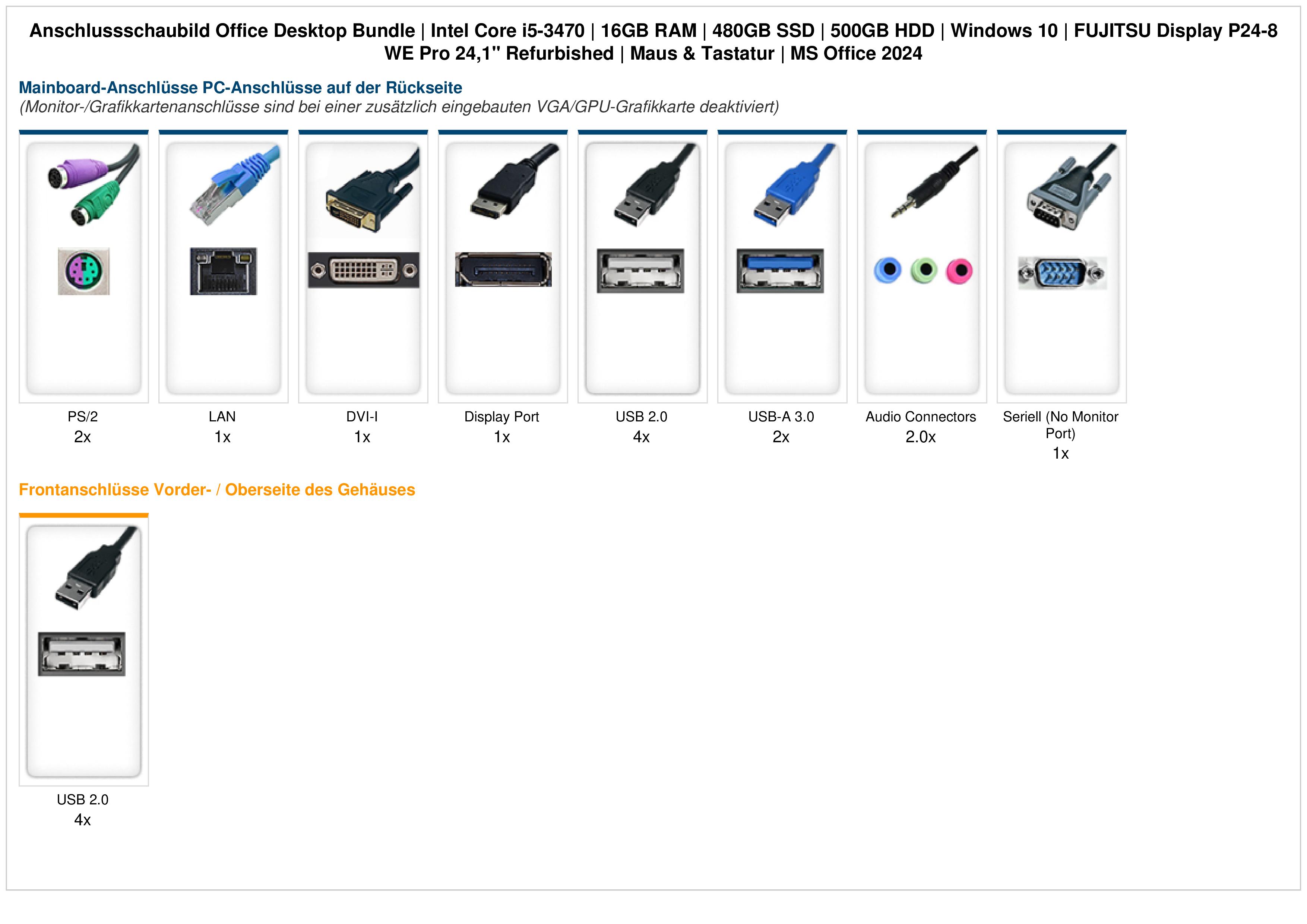 Office Desktop Bundle | Intel Core i5-3470 | 16GB RAM | 480GB SSD | 500GB HDD | Windows 10 | FUJITSU Display P24-8 WE Pro 24,1" Refurbished | Maus & Tastatur | MS Office 2024 Office Desktop Bundle | Intel Core i5-3470 | 16GB RAM | 480GB SSD | 500GB HDD | Windows 10 | FUJITSU Display P24-8 WE Pro 24,1" Refurbished | Maus & Tastatur | MS Office 2024