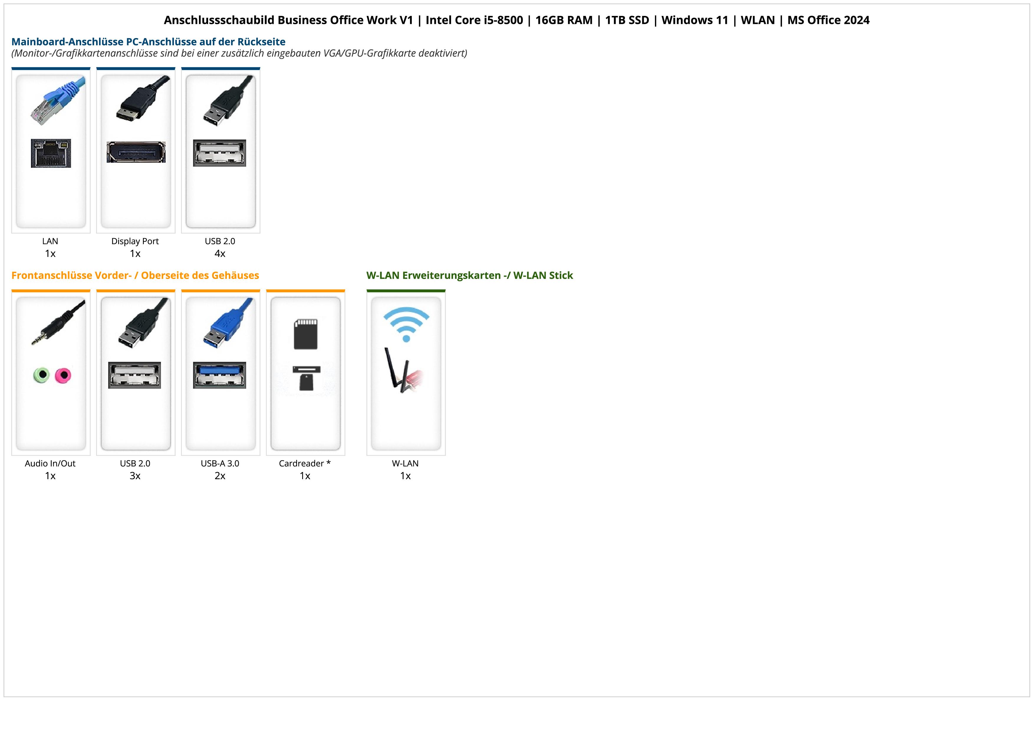 Business Office Work V1 | Intel Core i5-8500 | 16GB RAM | 1TB SSD | Windows 11 | WLAN | MS Office 2024 Business Office Work V1 | Intel Core i5-8500 | 16GB RAM | 1TB SSD | Windows 11 | WLAN | MS Office 2024