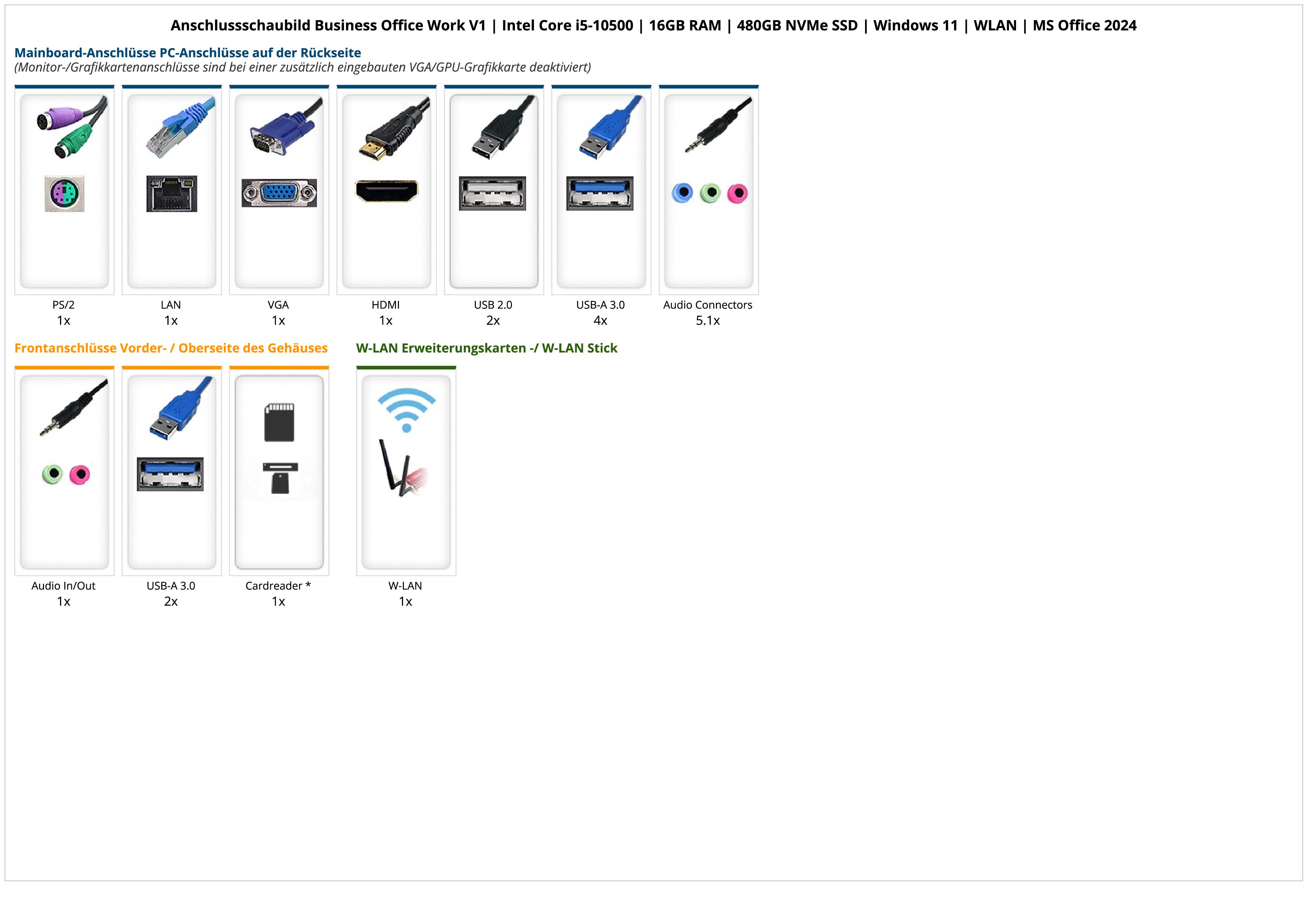 Business Office Work V1 | Intel Core i5-10500 | 16GB RAM | 480GB NVMe SSD | Windows 11 | WLAN | MS Office 2024 Business Office Work V1 | Intel Core i5-10500 | 16GB RAM | 480GB NVMe SSD | Windows 11 | WLAN | MS Office 2024