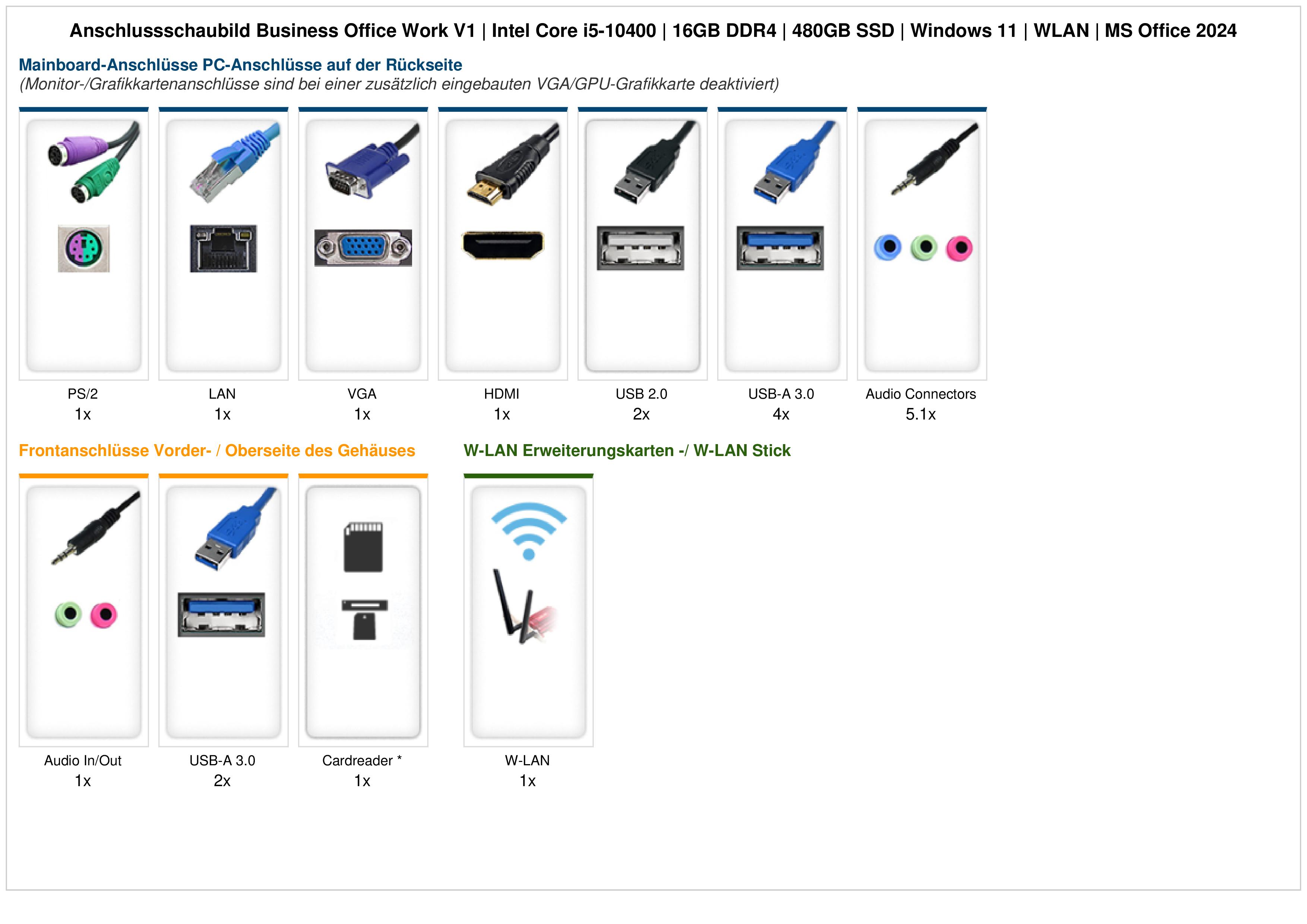 Business Office Work V1 | Intel Core i5-10400 | 16GB DDR4 | 480GB SSD | Windows 11 | WLAN | MS Office 2024 Business Office Work V1 | Intel Core i5-10400 | 16GB DDR4 | 480GB SSD | Windows 11 | WLAN | MS Office 2024