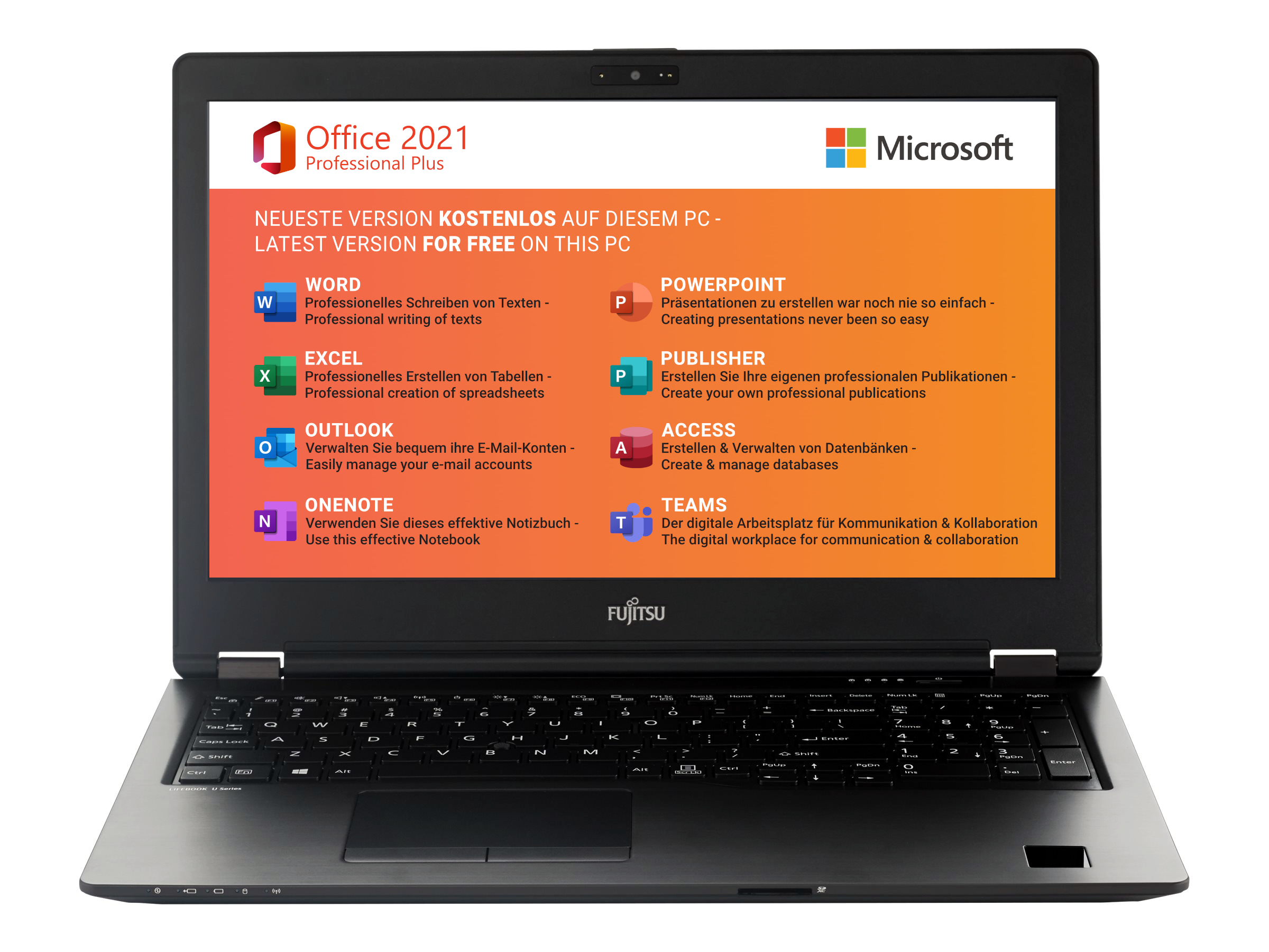 Fujitsu Refurbished Lifebook U757 | Intel Core i7-7600U | 32GB RAM | 512GB M.2 NVMe SSD | 15.6" 1920x1080 Display | WiFi / BT / 4G (LTE) | Windows 11 Pro | MS Office 2021 | German Keyboard