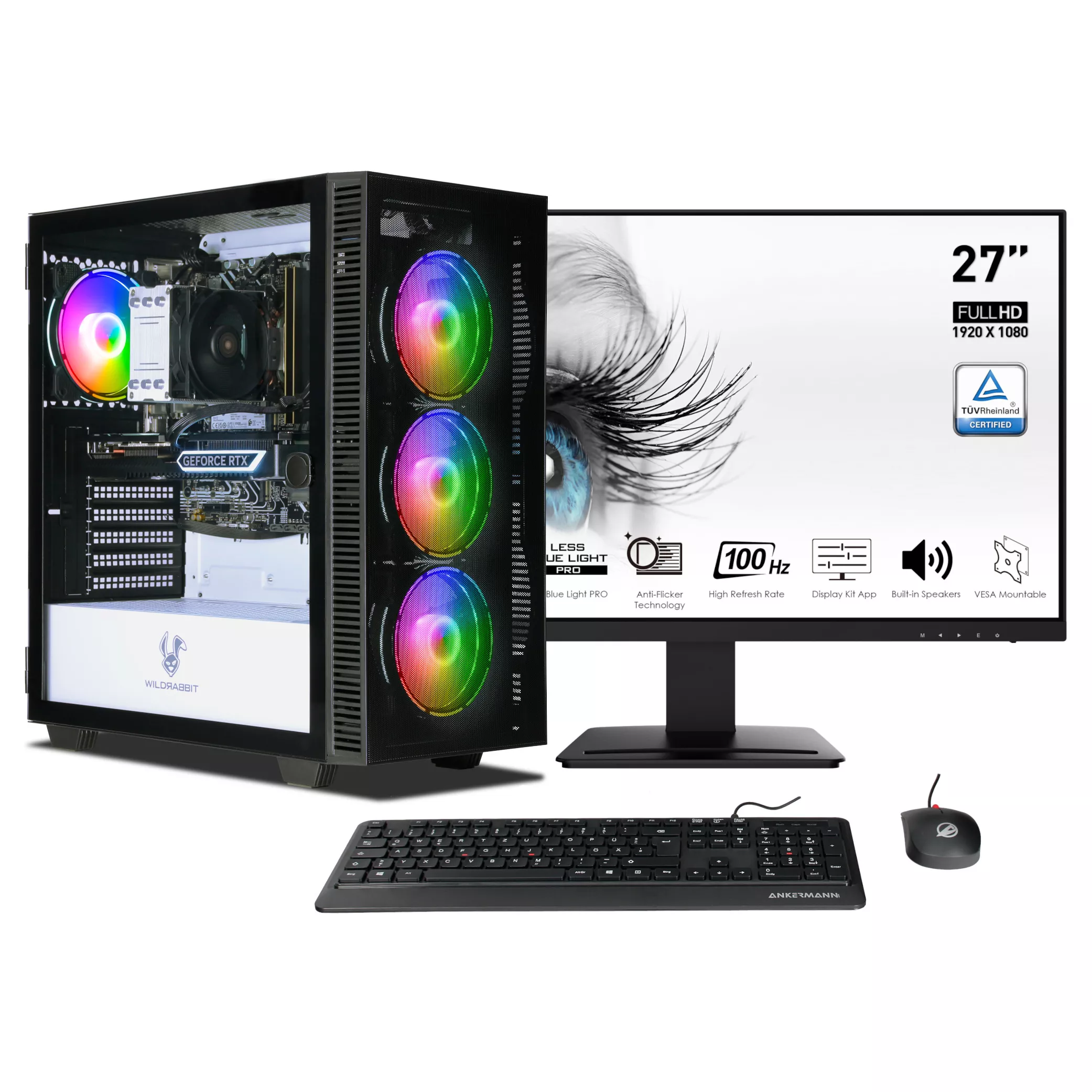 Gaming Power V3 Bundle | Intel Core i9-12900F | Nvidia GeForce RTX 4070 12GB | 32GB DDR5 RAM | 1TB NVMe SSD | Windows 11 | WLAN & Bluetooth | 27" Monitor | Maus & Tastatur | Libre Office
