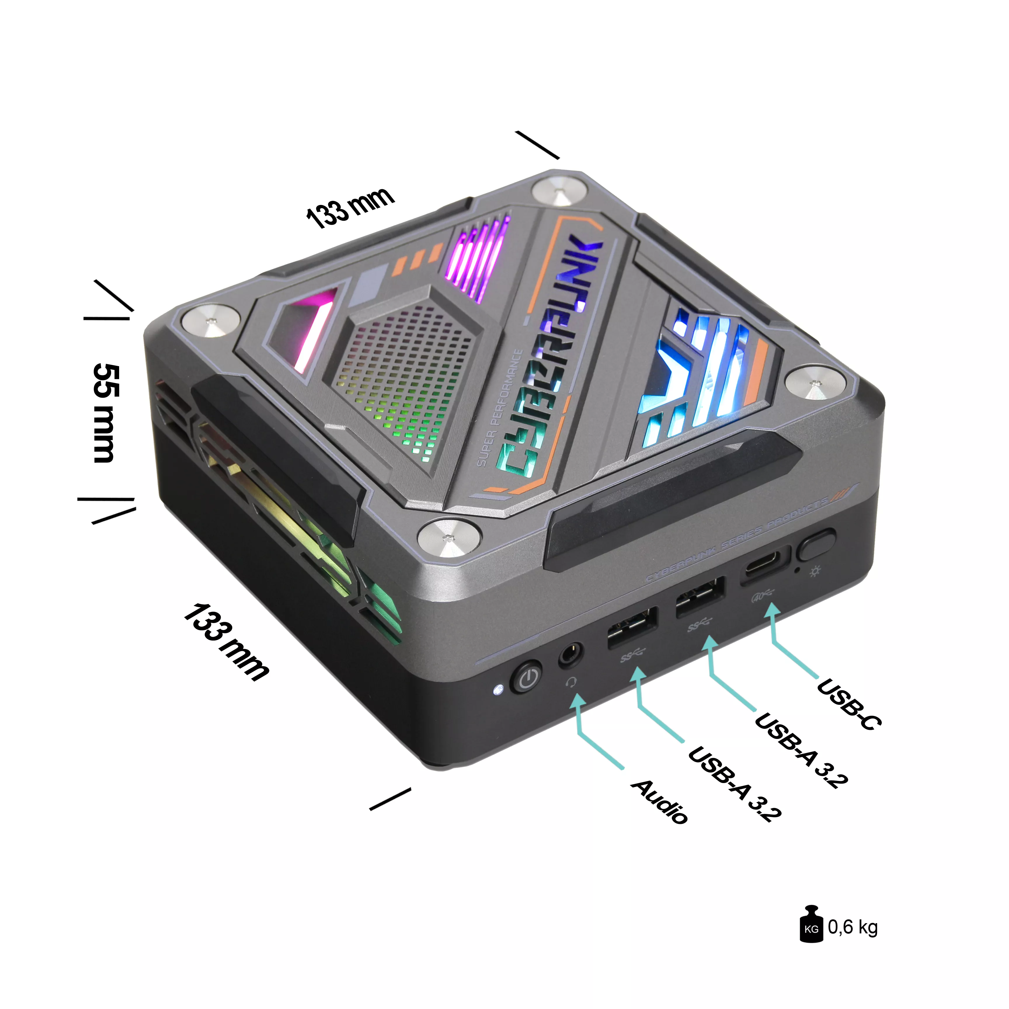 Ankermann Cyberpunk RGB Mini PC | 32Go DDR5 RAM | 1To NVMe SSD | Windows 11 | AMD Ryzen 7 - 7840HS | WiFi & Bluetooth | MS Office 2024