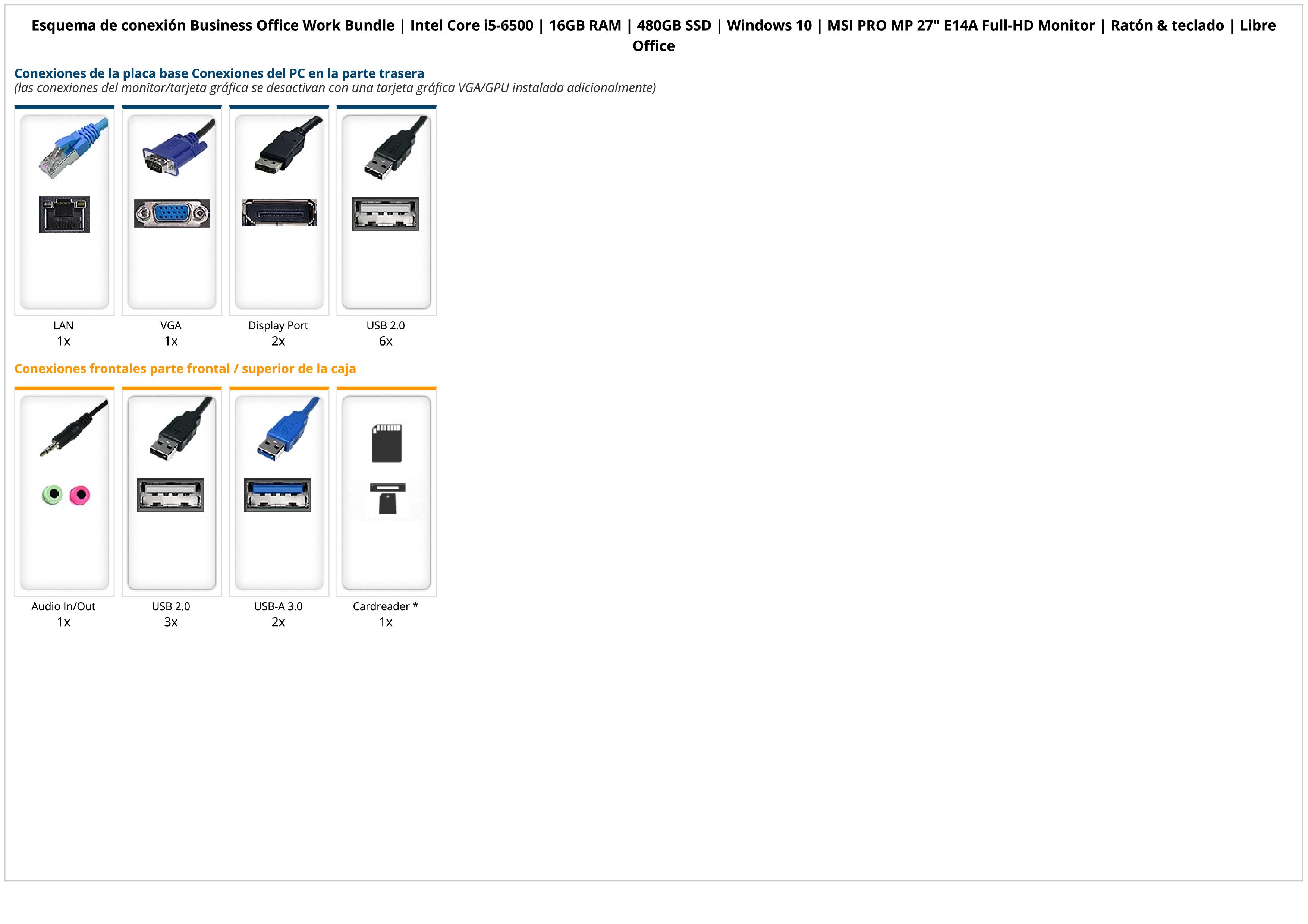 Business Office Work Bundle | Intel Core i5-6500 | 16GB RAM | 480GB SSD | Windows 10 | 27" Monitor | Ratón & teclado | Libre Office Business Office Work Bundle | Intel Core i5-6500 | 16GB RAM | 480GB SSD | Windows 10 | 27" Monitor | Ratón & teclado | Libre Office