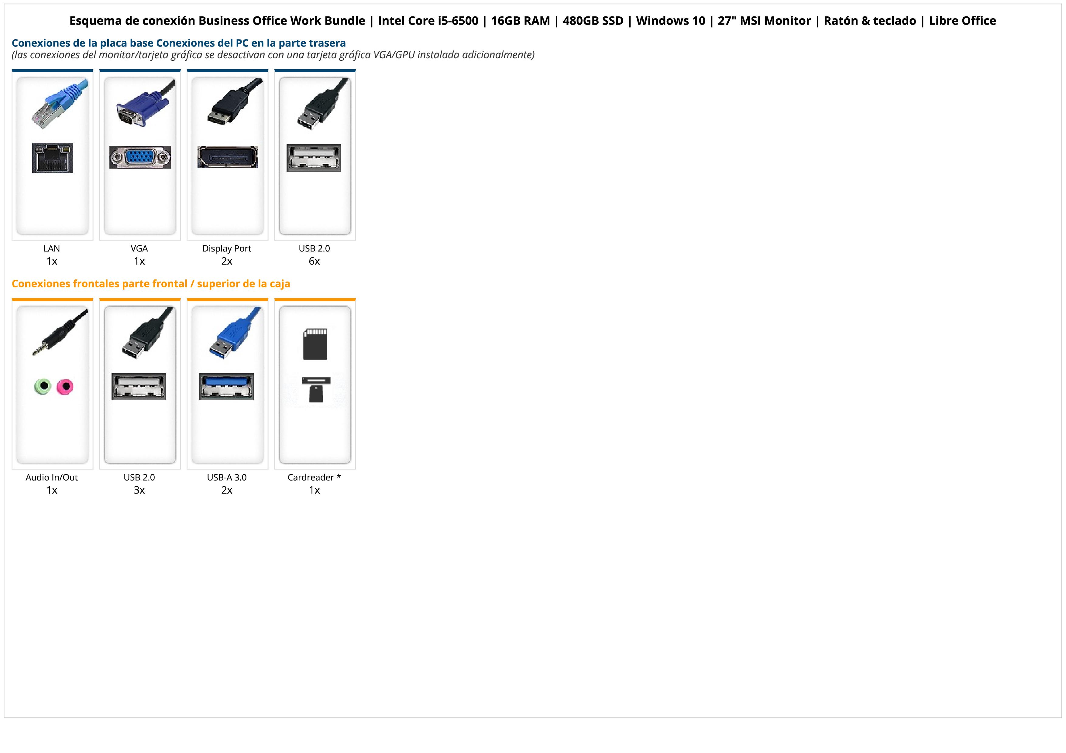 Business Office Work Bundle | Intel Core i5-6500 | 16GB RAM | 480GB SSD | Windows 10 | 27" MSI Monitor | Ratón & teclado | Libre Office Business Office Work Bundle | Intel Core i5-6500 | 16GB RAM | 480GB SSD | Windows 10 | 27" MSI Monitor | Ratón & teclado | Libre Office
