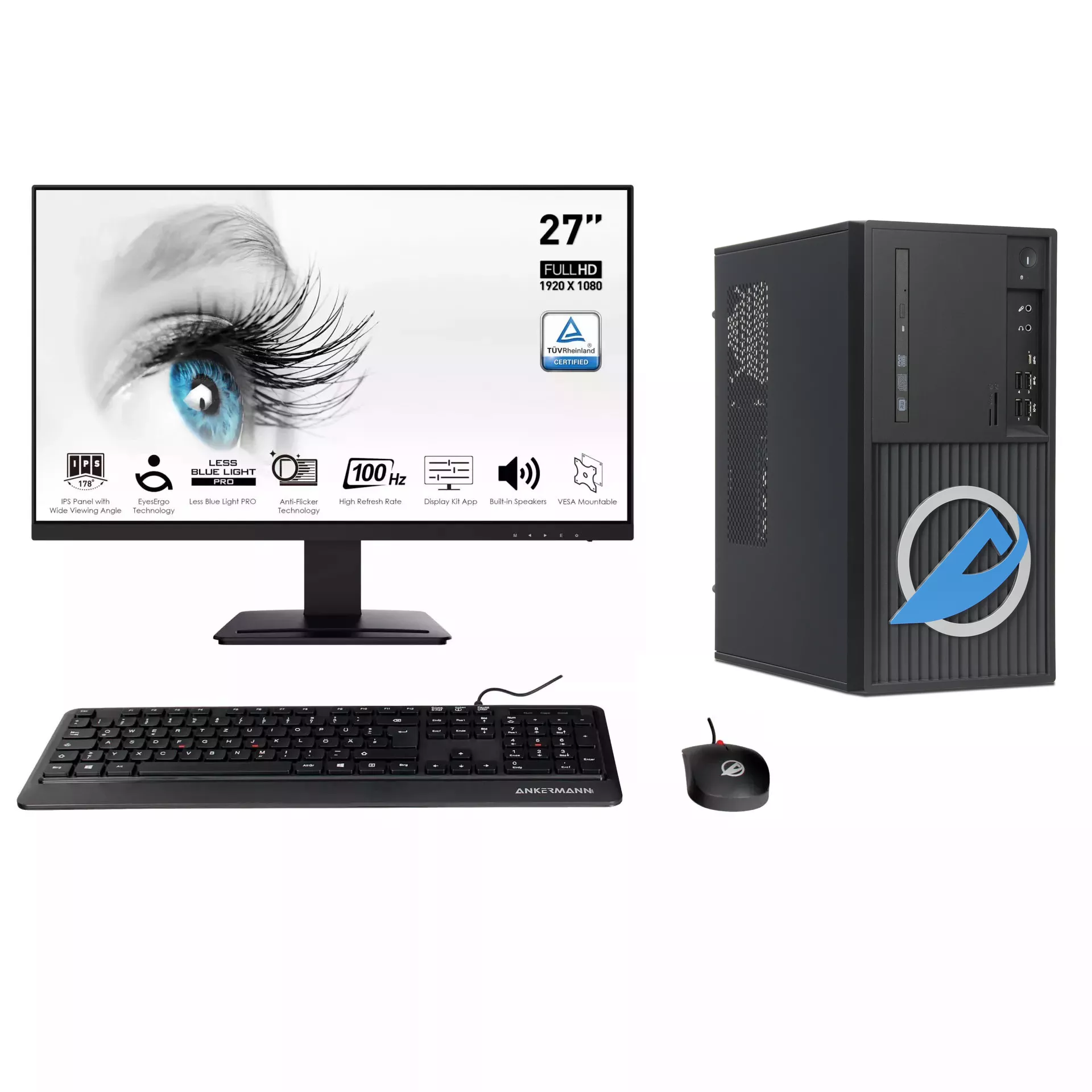 Office komplett PC Büro | Intel Core i5-8500 | 16GB RAM | 1TB SSD | Windows 11 | WLAN & Bluetooth | 27" Monitor | Maus & Tastatur | MS Office 2024
