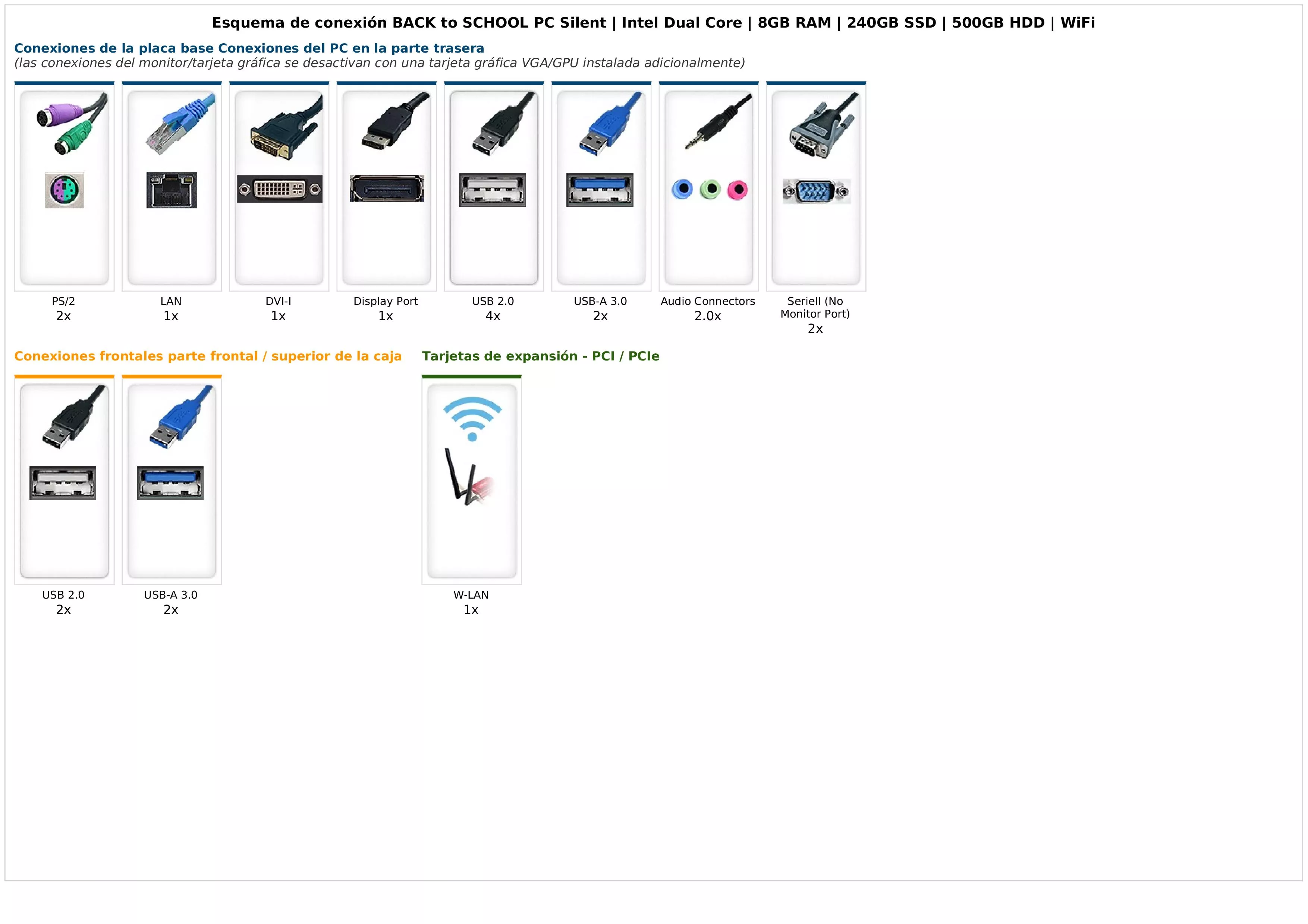 BACK to SCHOOL PC Silent | Intel Dual Core | 8GB RAM | 240GB SSD | 500GB HDD | WiFi