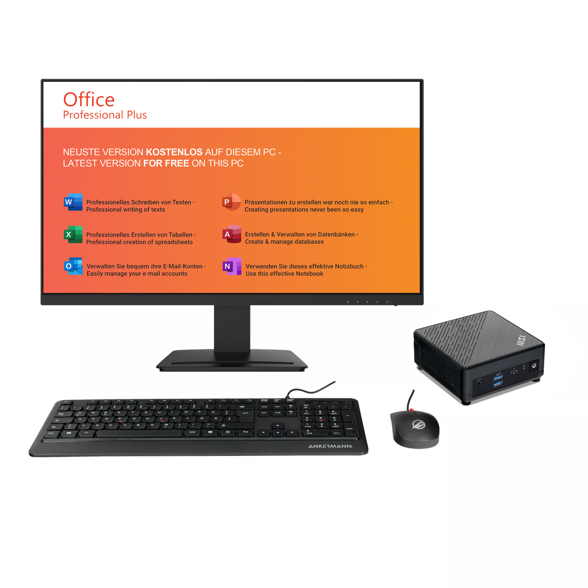 Office Cubi V3 Bundle | Intel Core i7-1255U | 32GB RAM | 1TB NVMe SSD | WLAN & BT | MSI Pro MP 27" Monitor | Maus & Tastatur | Windows 11 | MS Office 2024 Office Cubi V3 Bundle | Intel Core i7-1255U | 32GB RAM | 1TB NVMe SSD | WLAN & BT | MSI Pro MP 27" Monitor | Maus & Tastatur | Windows 11 | MS Office 2024