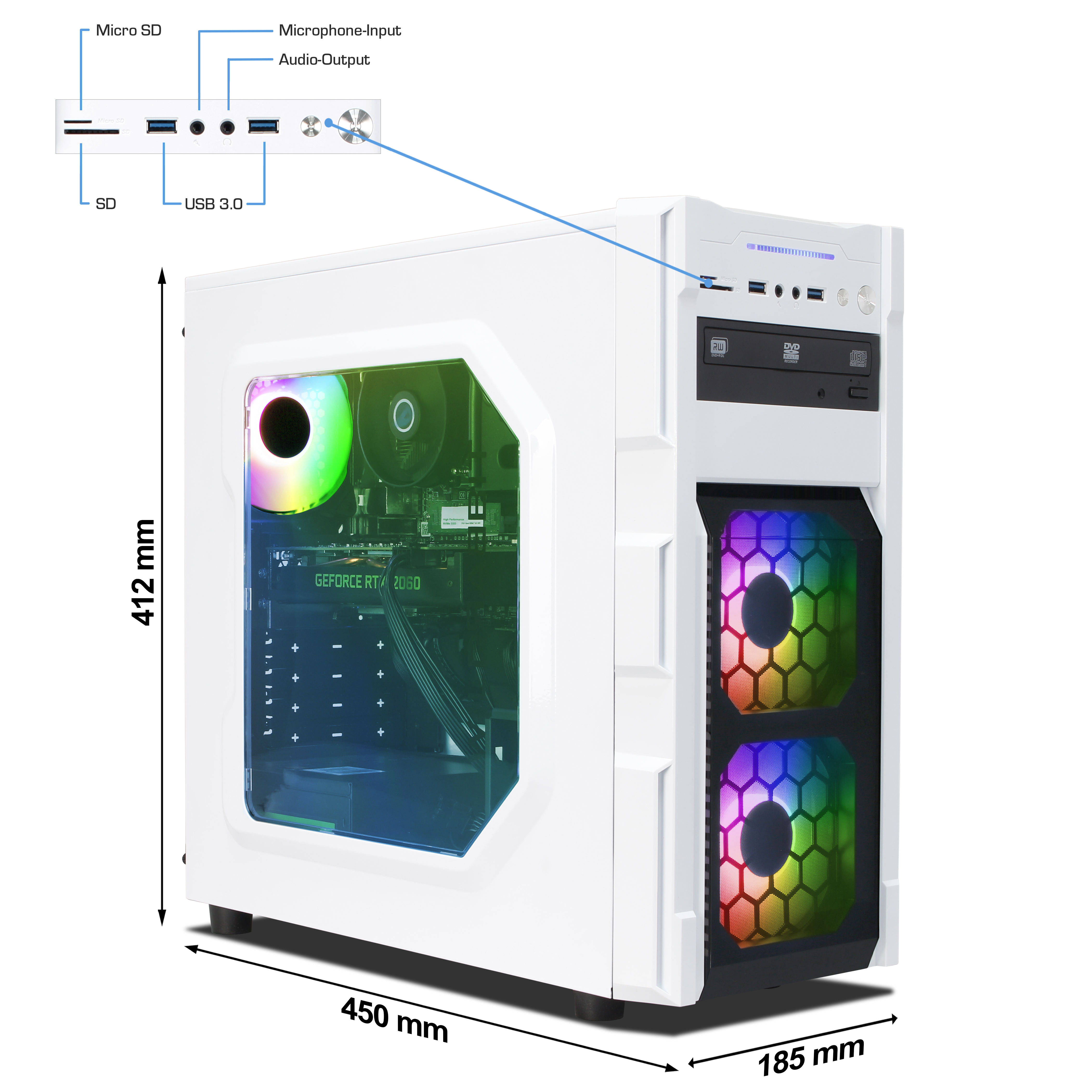 Business Office Game White | Intel Core i7-8700 | Nvidia GeForce RTX 2060 6 GB | 16GB RAM | 500GB NVMe SSD | Windows 11 | WLAN | Libre Office Business Office Game White | Intel Core i7-8700 | Nvidia GeForce RTX 2060 6 GB | 16GB RAM | 500GB NVMe SSD | Windows 11 | WLAN | Libre Office