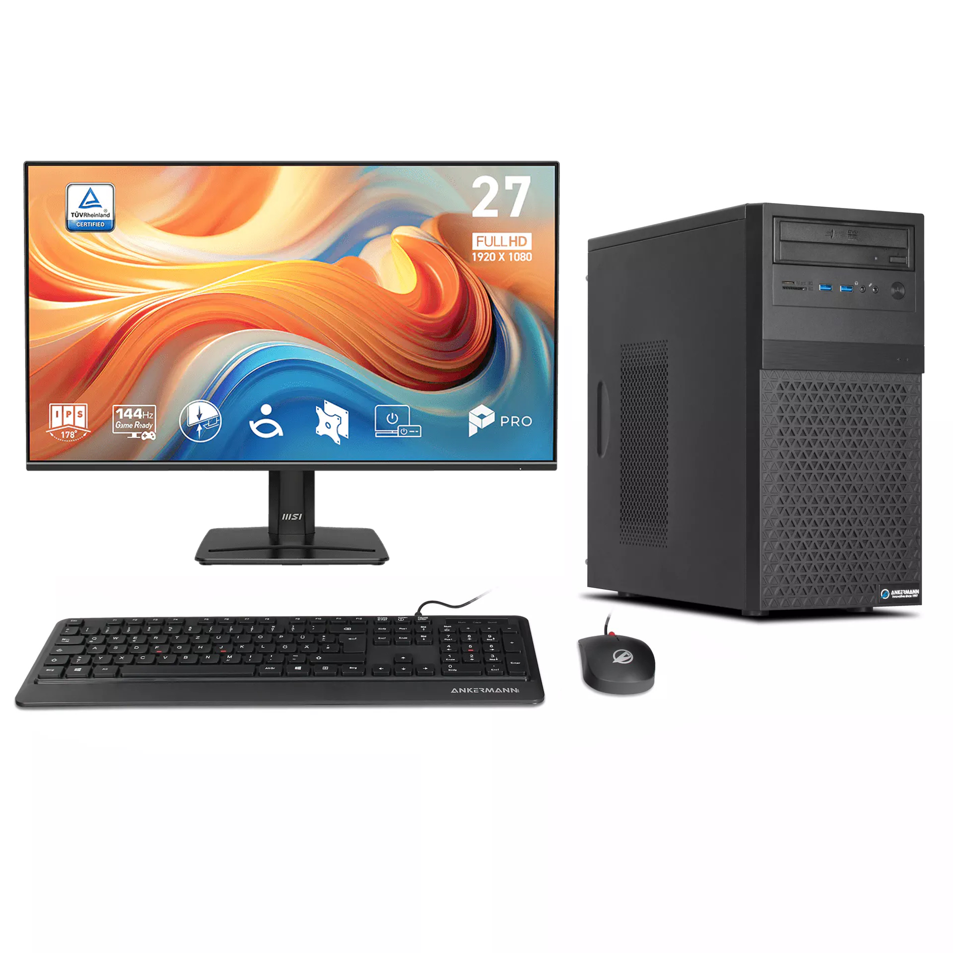Business Office Work Komplett Set | Intel Core i5-14400F | Nvidia GeForce GT 710 4GB | 16GB DDR5 RAM | 1TB NVMe SSD | Windows 11 | WLAN & Bluetooth | MSI PRO MP 27" E14A Full-HD Monitor | Maus & Tastatur | Libre Office Business Office Work Komplett Set | Intel Core i5-14400F | Nvidia GeForce GT 710 4GB | 16GB DDR5 RAM | 1TB NVMe SSD | Windows 11 | WLAN & Bluetooth | MSI PRO MP 27" E14A Full-HD Monitor | Maus & Tastatur | Libre Office