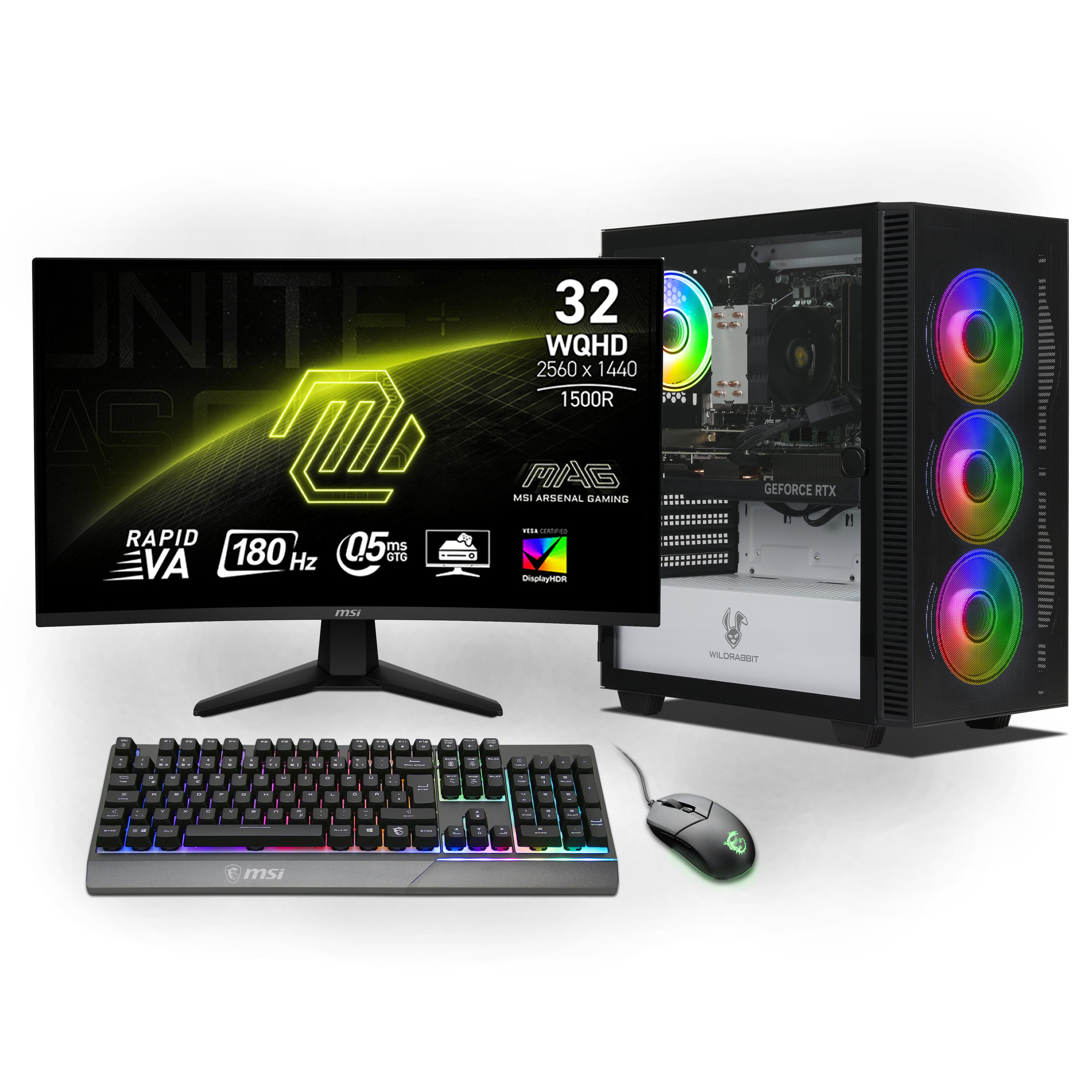 Ryzen Gaming Bundle | AMD Ryzen 7 8700F | Nvidia GeForce RTX 5070 12GB | 32GB DDR5 RAM | 1TB NVMe SSD | Windows 11 | WiFi | MSI MAG 32" Curved WQHD Gaming Monitor | MSI RGB German keyboard | MSI GM11 Mouse | Libre Office Ryzen Gaming Bundle | AMD Ryzen 7 8700F | Nvidia GeForce RTX 5070 12GB | 32GB DDR5 RAM | 1TB NVMe SSD | Windows 11 | WiFi | MSI MAG 32" Curved WQHD Gaming Monitor | MSI RGB German keyboard | MSI GM11 Mouse | Libre Office