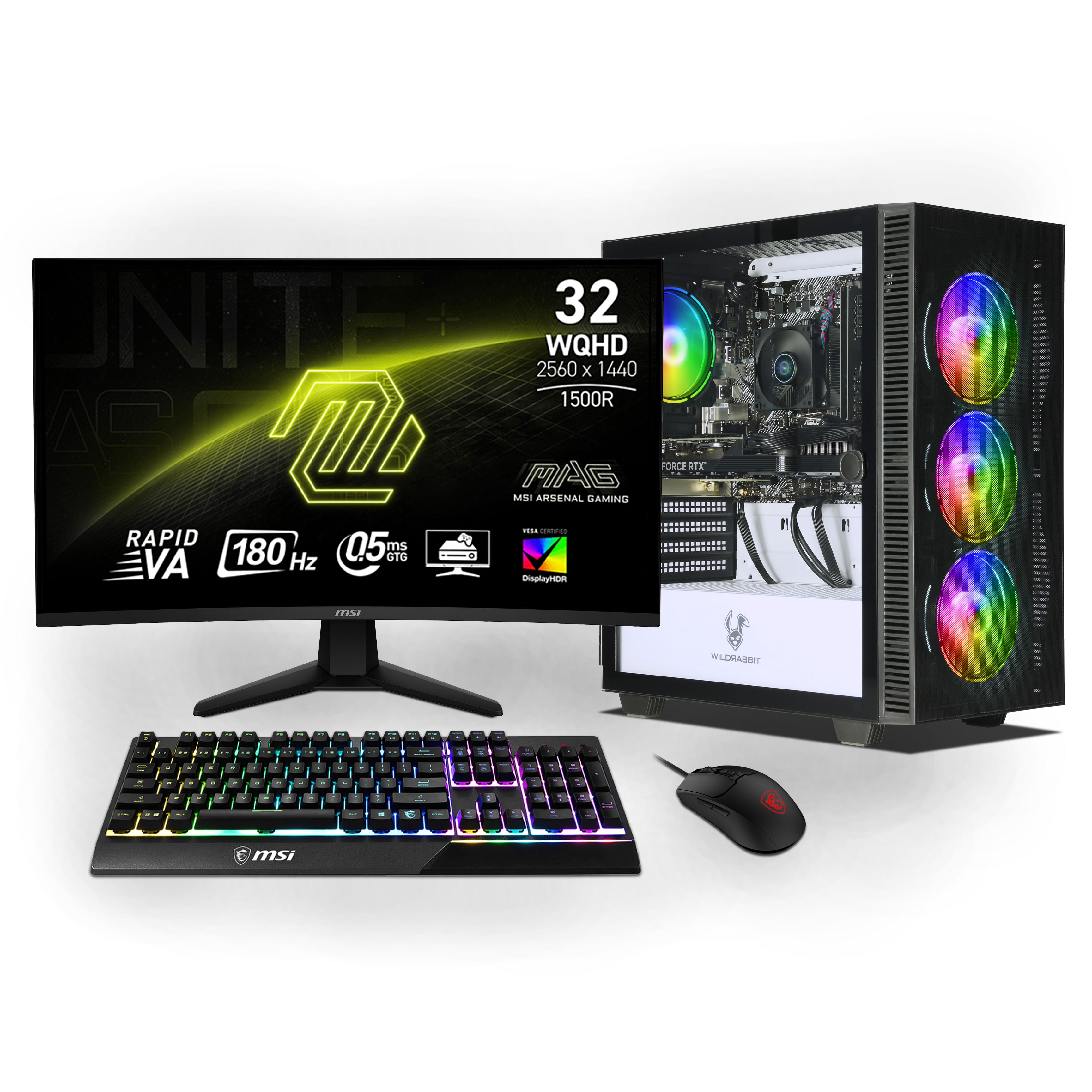 Ankermann Starter Gaming Bundle | AMD Ryzen 7 5700X | Nvidia GeForce RTX 5060 8GB | 32GB RAM | 1TB NVMe SSD | Windows 11 | WLAN | MSI MAG 32" Curved WQHD Gaming Monitor | MSI Forge Maus | MSI Vigor RGB Deutsche Tastatur | Libre Office