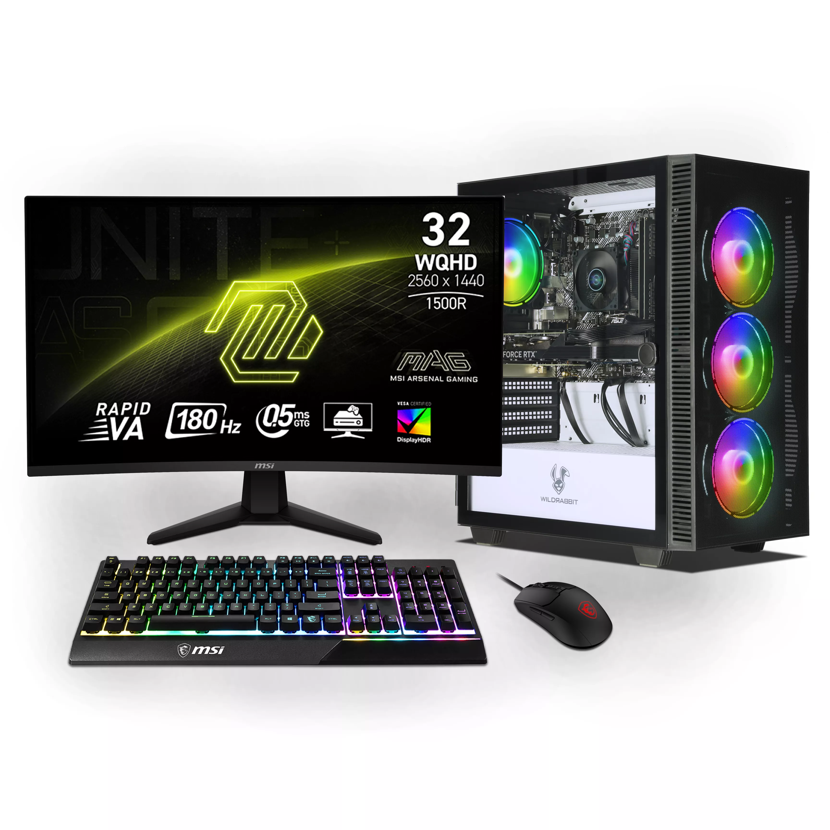 Ankermann Starter Gaming Bundle | AMD Ryzen 7 5700X | Nvidia GeForce RTX 5060 8GB | 32GB RAM | 1TB NVMe SSD | Windows 11 | WLAN | MSI MAG 32" Curved WQHD Gaming Monitor | MSI Forge Maus | MSI Vigor RGB Deutsche Tastatur | Libre Office