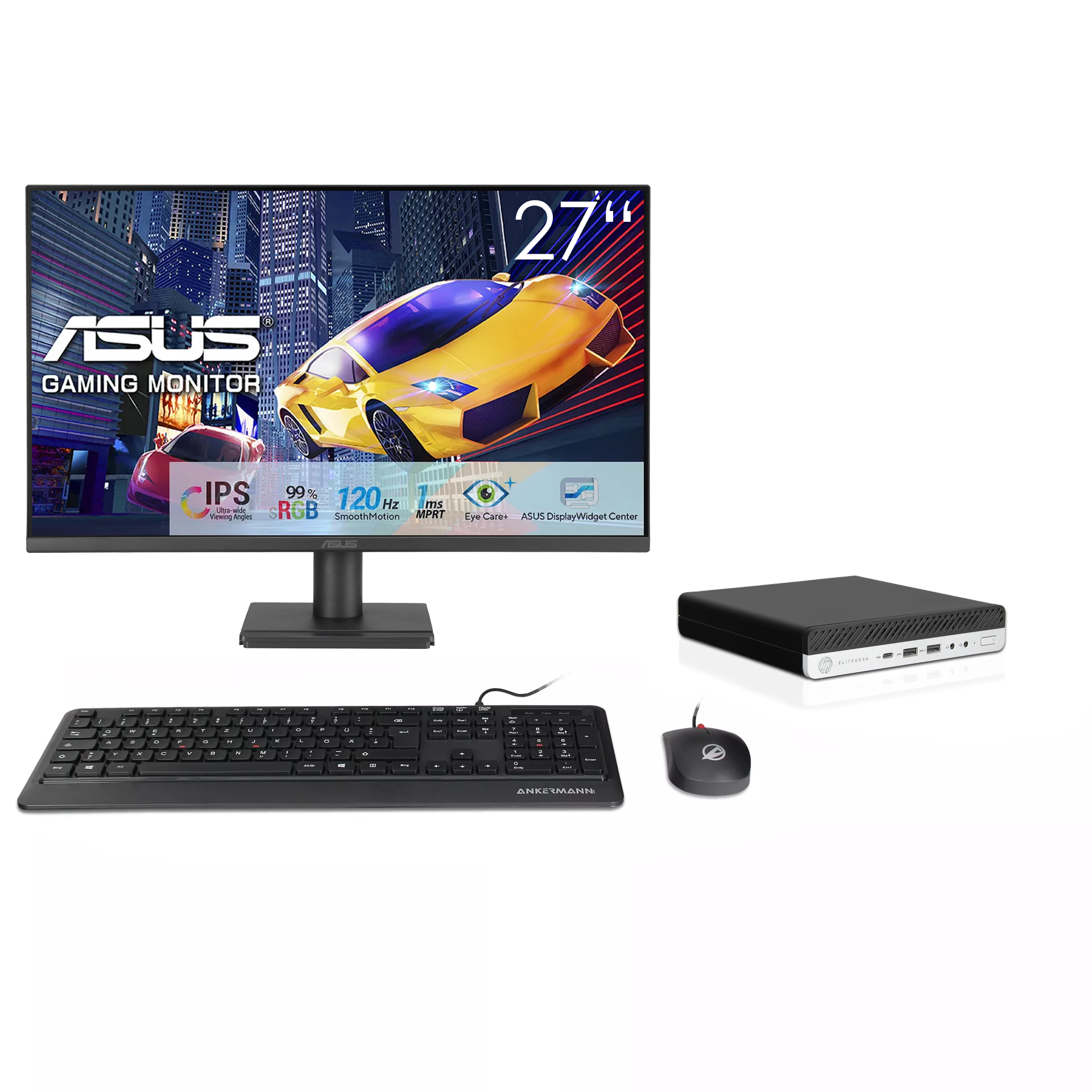 HP EliteDesk 800 G4 Mini PC Bundle | 16GB RAM | 500GB NVMe SSD | Windows 11 | Intel Core i5-8500T | 27" Monitor | Ratón & teclado | MS Office 2024