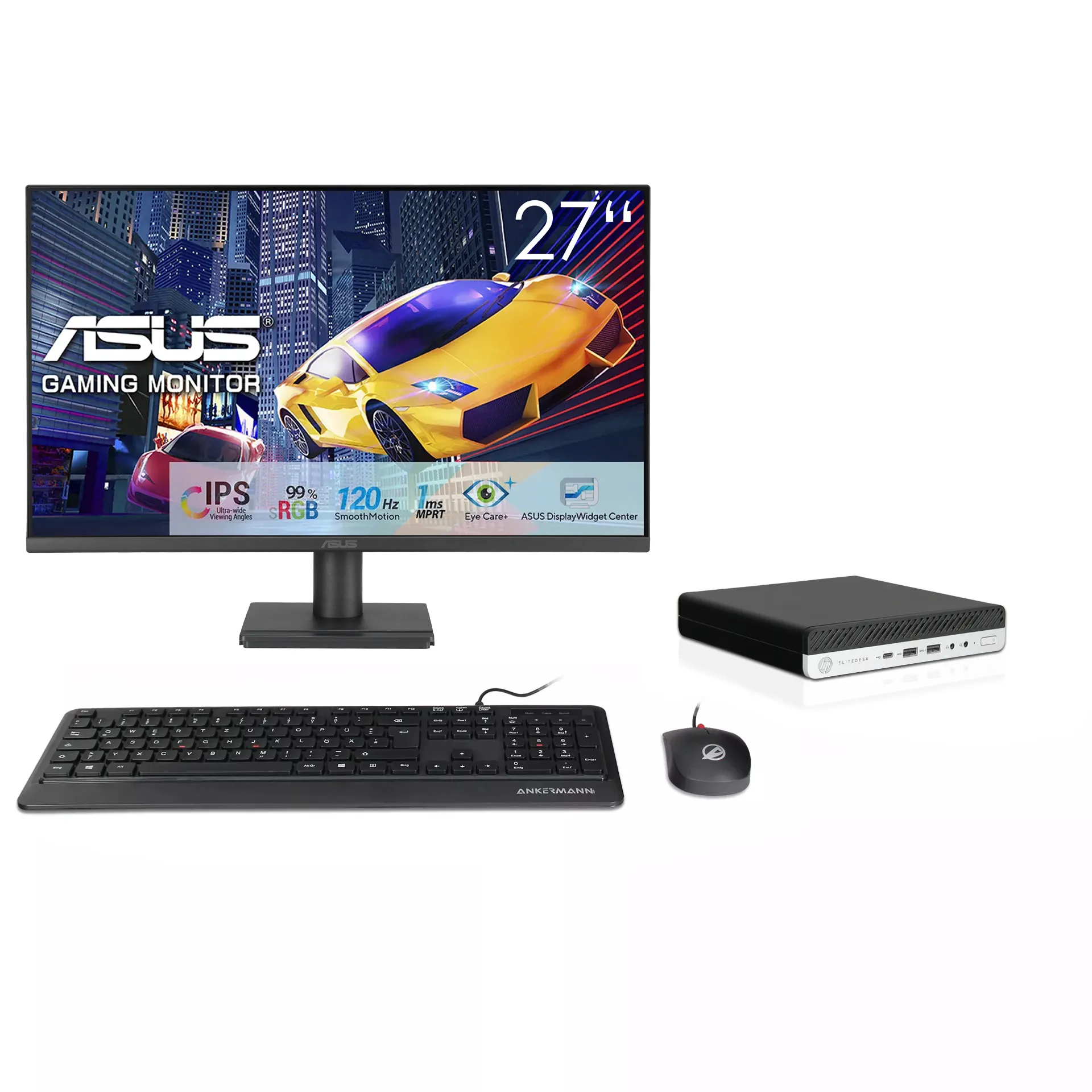 HP EliteDesk 800 G4 Mini PC Bundle | 16GB RAM | 500GB NVMe SSD | Windows 11 | Intel Core i5-8500T | 27" Monitor | Mouse & tastiera | MS Office 2024
