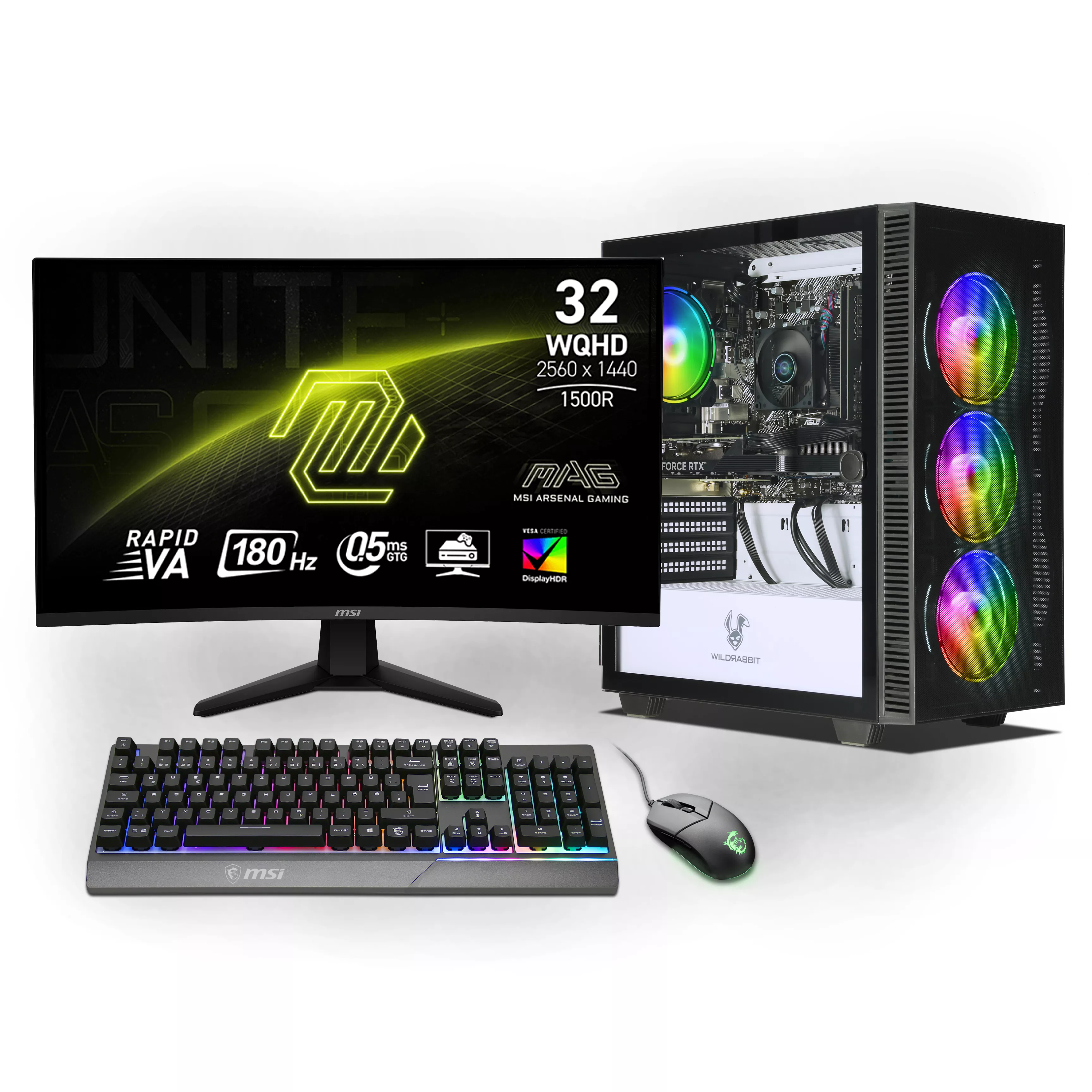 Ankermann Starter Gaming Bundle | AMD Ryzen 7 5700X | Nvidia GeForce RTX 5060 8GB | 32GB RAM | 1TB NVMe SSD | Windows 11 | WLAN | MSI MAG 32" Curved WQHD Gaming Monitor | MSI Forge Maus | MSI RGB Deutsche Tastatur | Libre Office