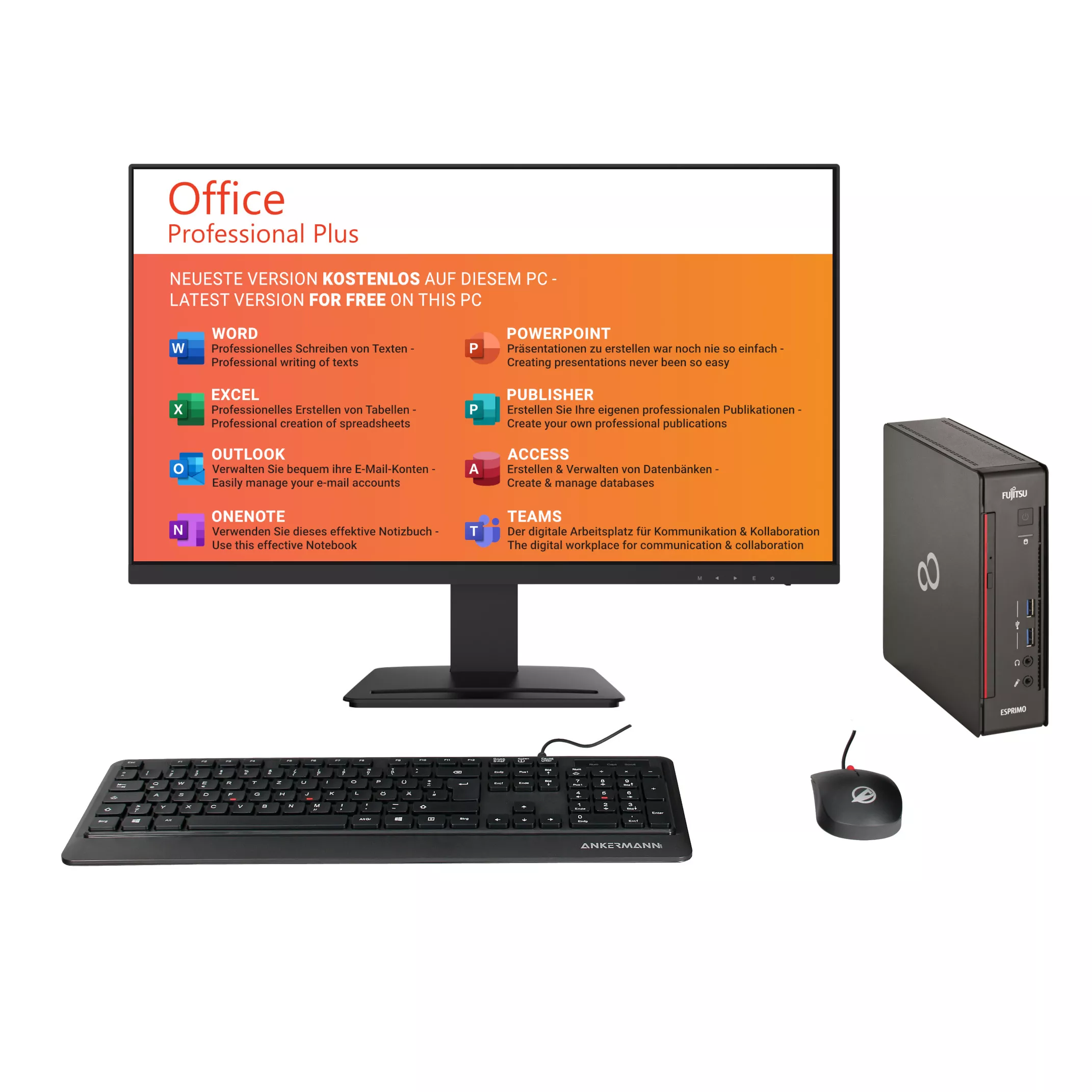 Fujitsu Esprimo Q556 Complete Set | Intel Core i5-6500T | 16GB RAM | 1TB SSD | 27" Monitor | Maus & Tastatur | Windows 11 | MS Office 2024