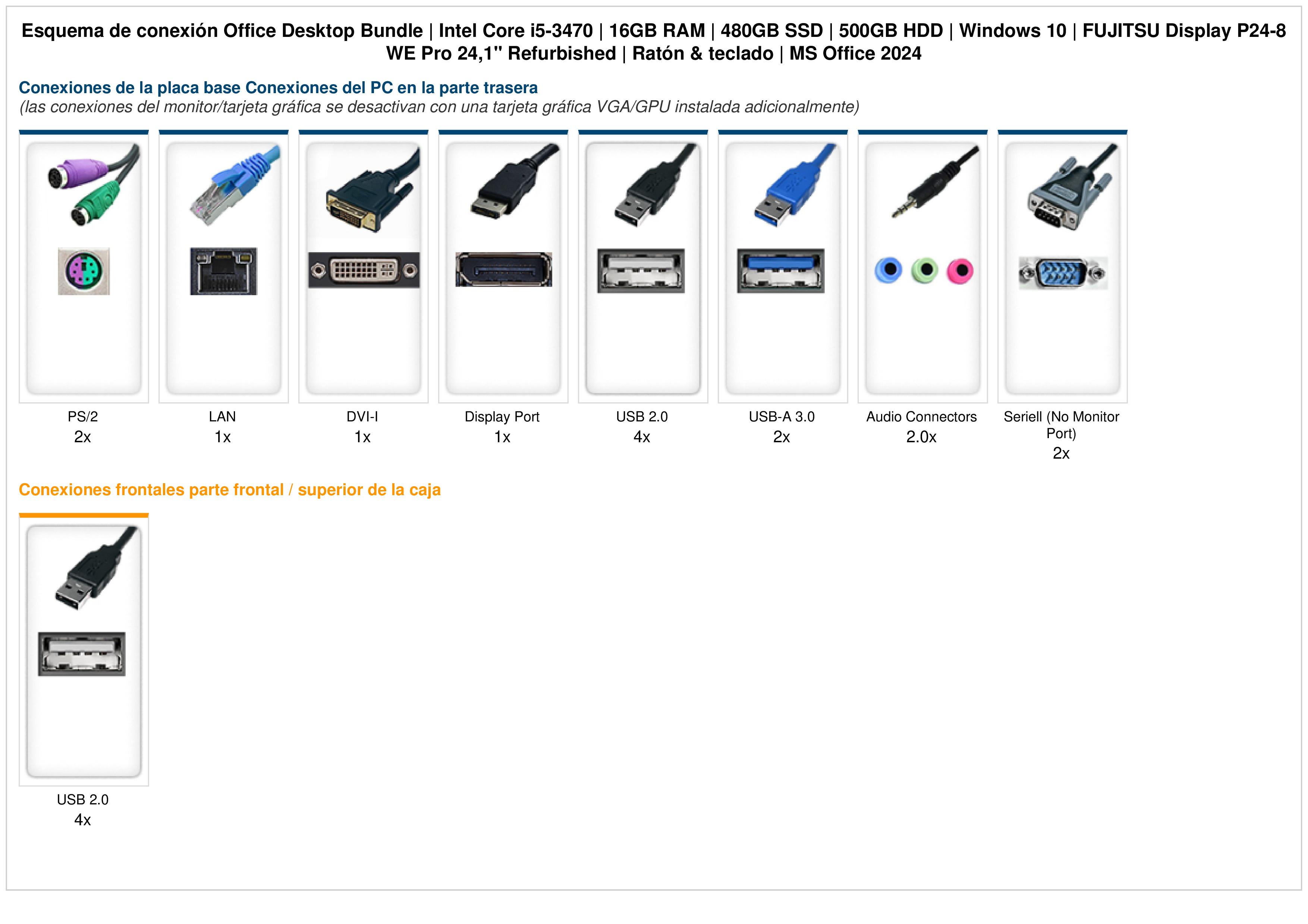 Office Desktop Bundle | Intel Core i5-3470 | 16GB RAM | 480GB SSD | 500GB HDD | Windows 10 | FUJITSU Display P24-8 WE Pro 24,1" Refurbished | Ratón & teclado | MS Office 2024 Office Desktop Bundle | Intel Core i5-3470 | 16GB RAM | 480GB SSD | 500GB HDD | Windows 10 | FUJITSU Display P24-8 WE Pro 24,1" Refurbished | Ratón & teclado | MS Office 2024