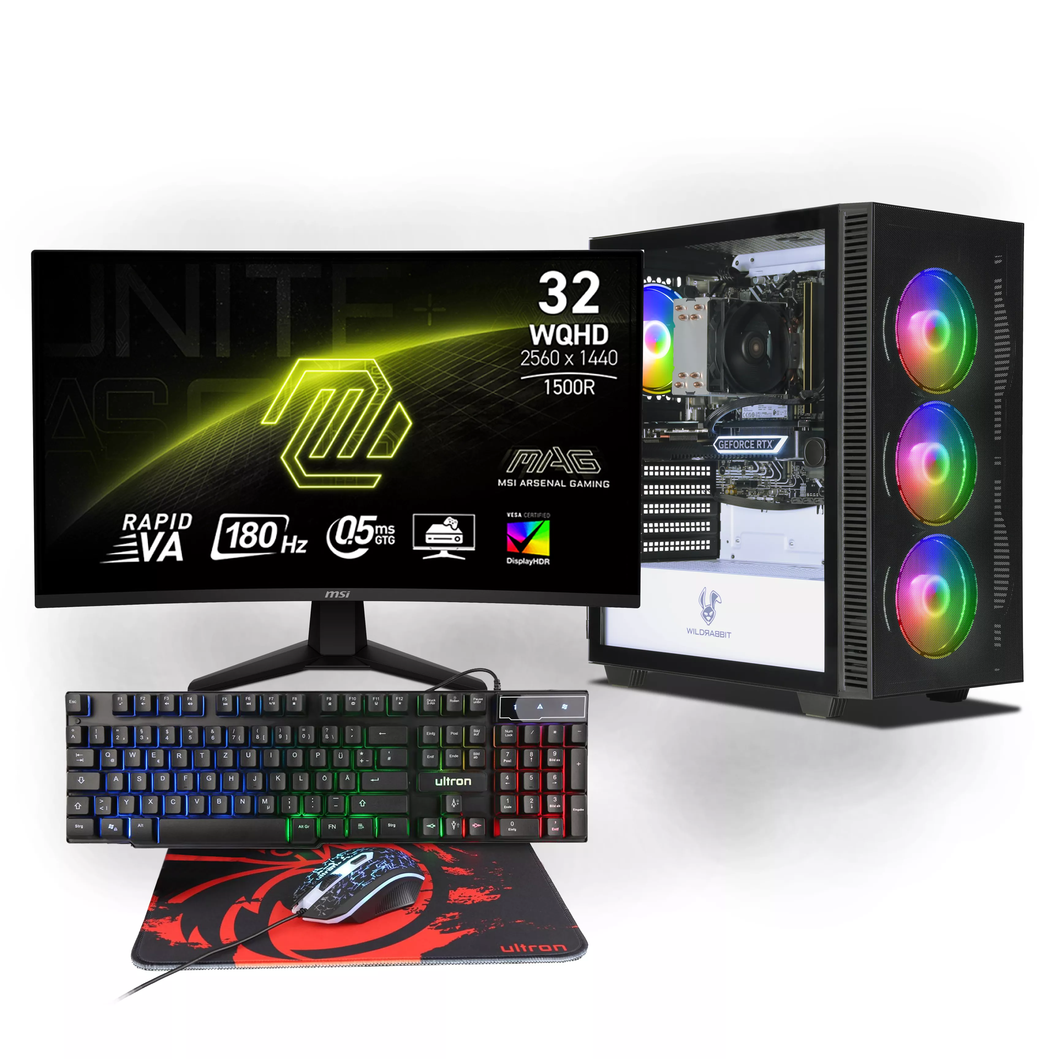 Aero Gaming Bundle | Intel Core i7-13700F | Nvidia GeForce RTX 5070 12GB | 32GB DDR5 RAM | 1TB NVMe SSD | Windows 11 | WiFi & Bluetooth | MSI MAG 32" Curved WQHD Gaming Monitor | Ultron HAWK RGB 4 in 1 Gaming Set | Libre Office