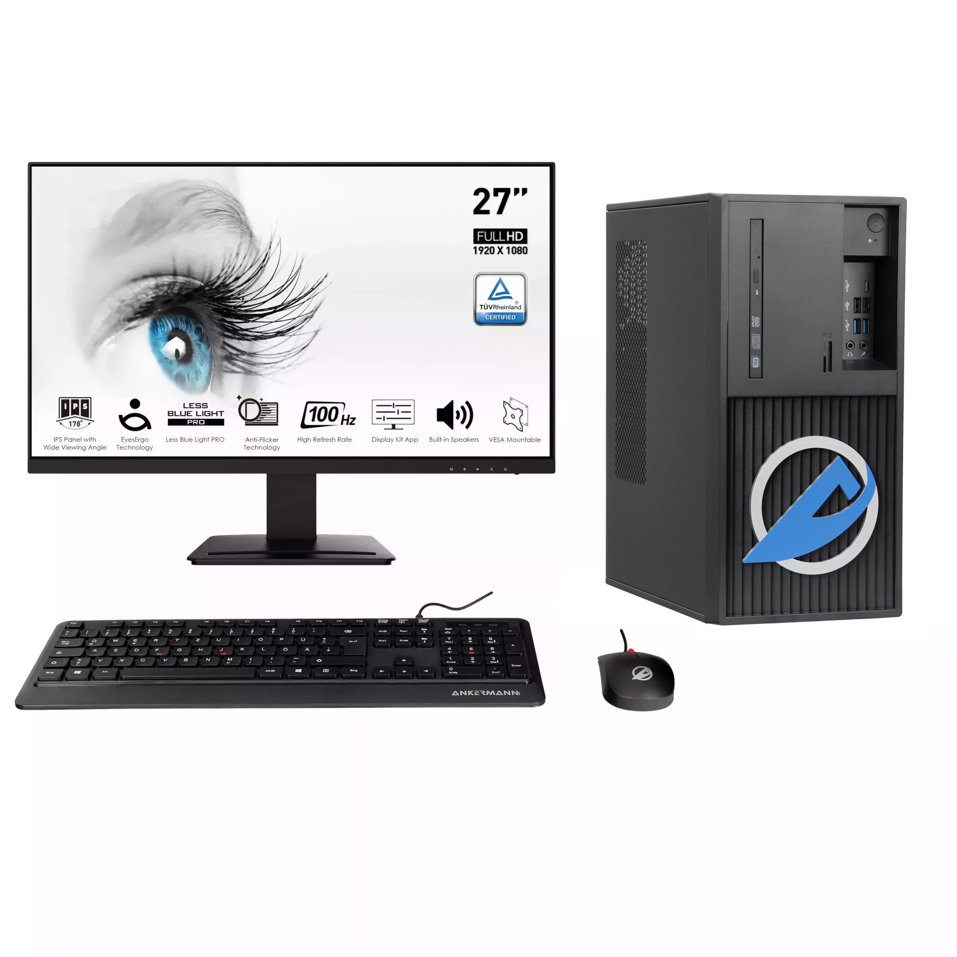 Office komplett PC Büro | Intel Core i5-8500 | 16GB RAM | 1TB SSD | Windows 11 | WLAN | 27" Monitor | Maus & Tastatur | MS Office 2024