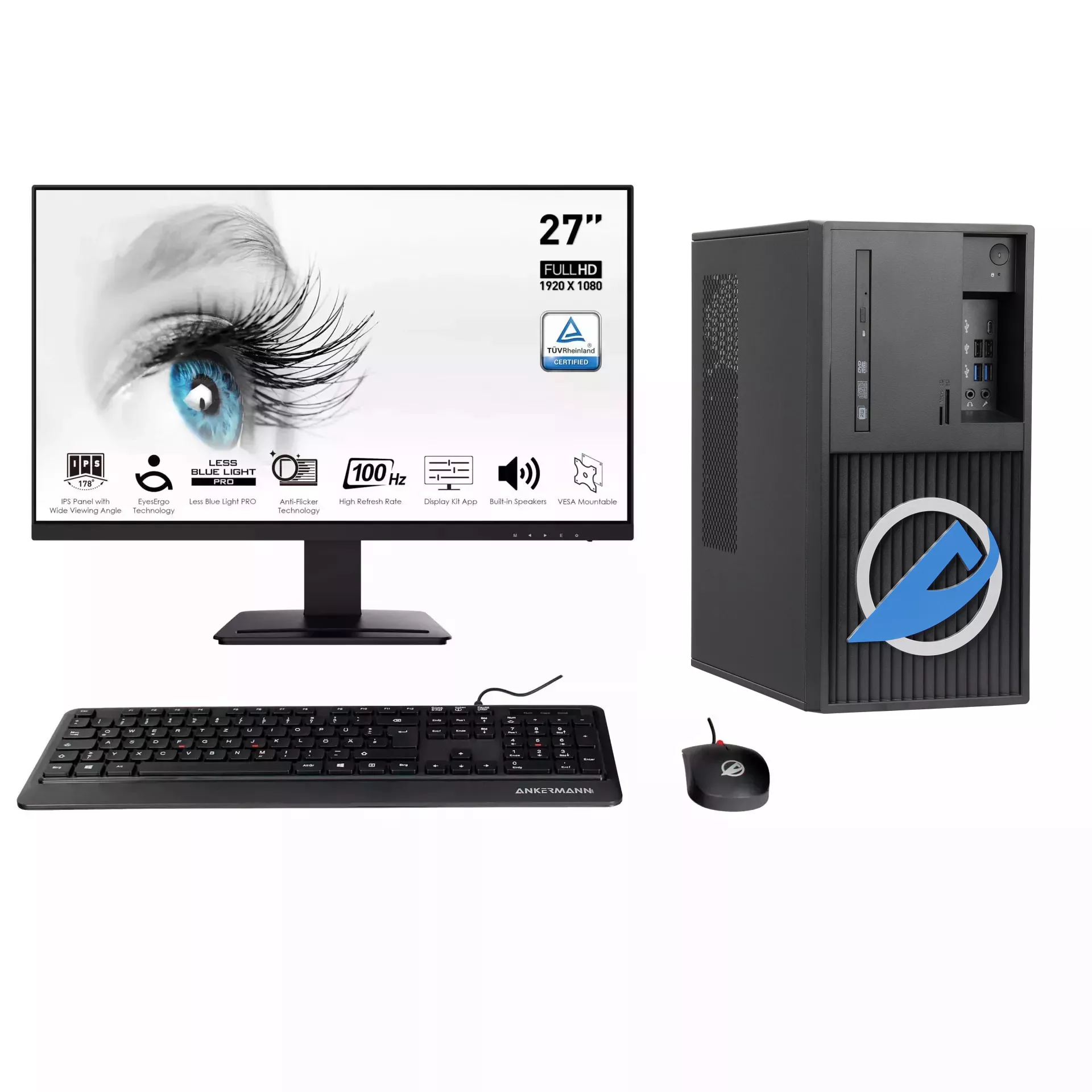 Office Bundle PC Bureau | Intel Core i5-8500 | 16Go RAM | 1To SSD | Windows 11 | WiFi | Écran 27" | Souris & clavier | MS Office 2024